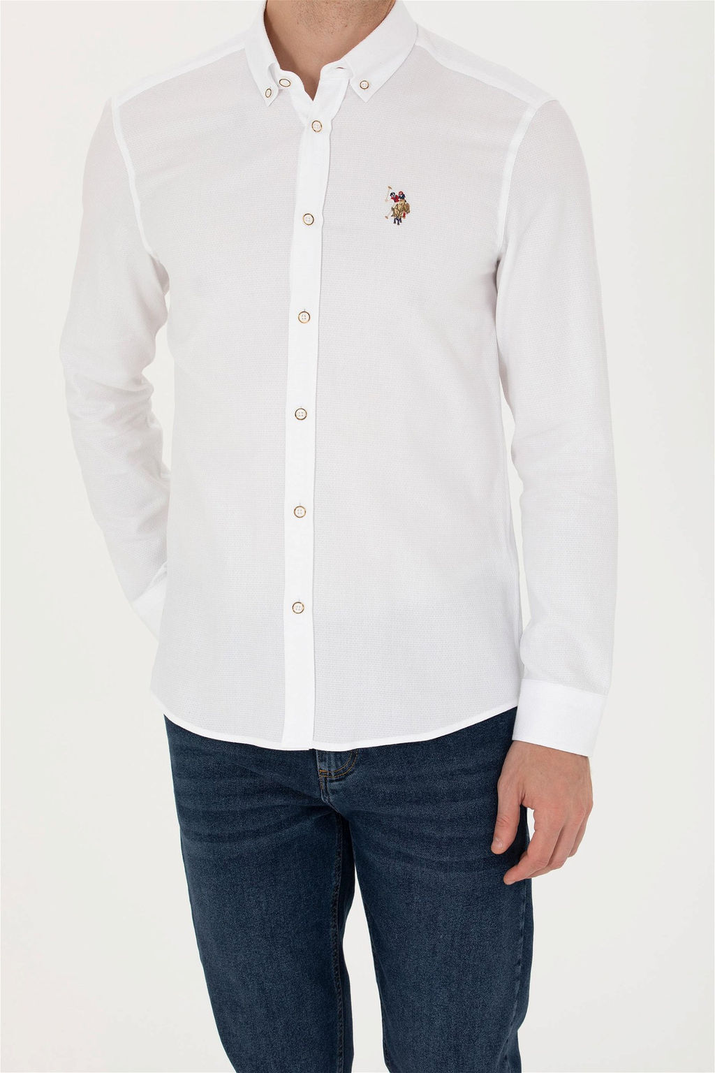 U. S. Polo Assn Мужская белая базовая рубашка с длинным рукавом - U.s. polo assn фото 6