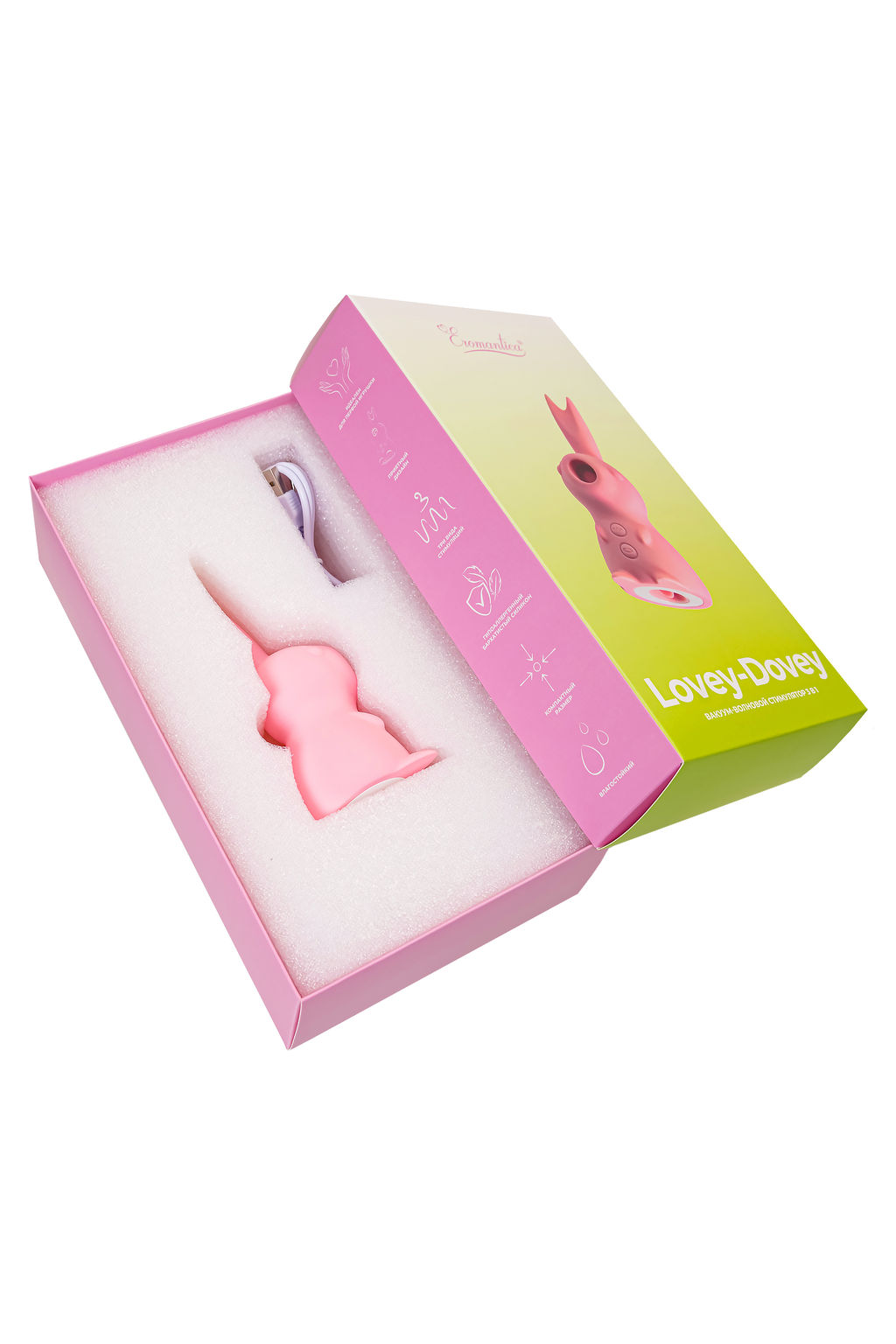 Вакуум-волновой стимулятор клитора Eromantica Lovey-Dovey, силикон, розовый, 11 см  фото 7