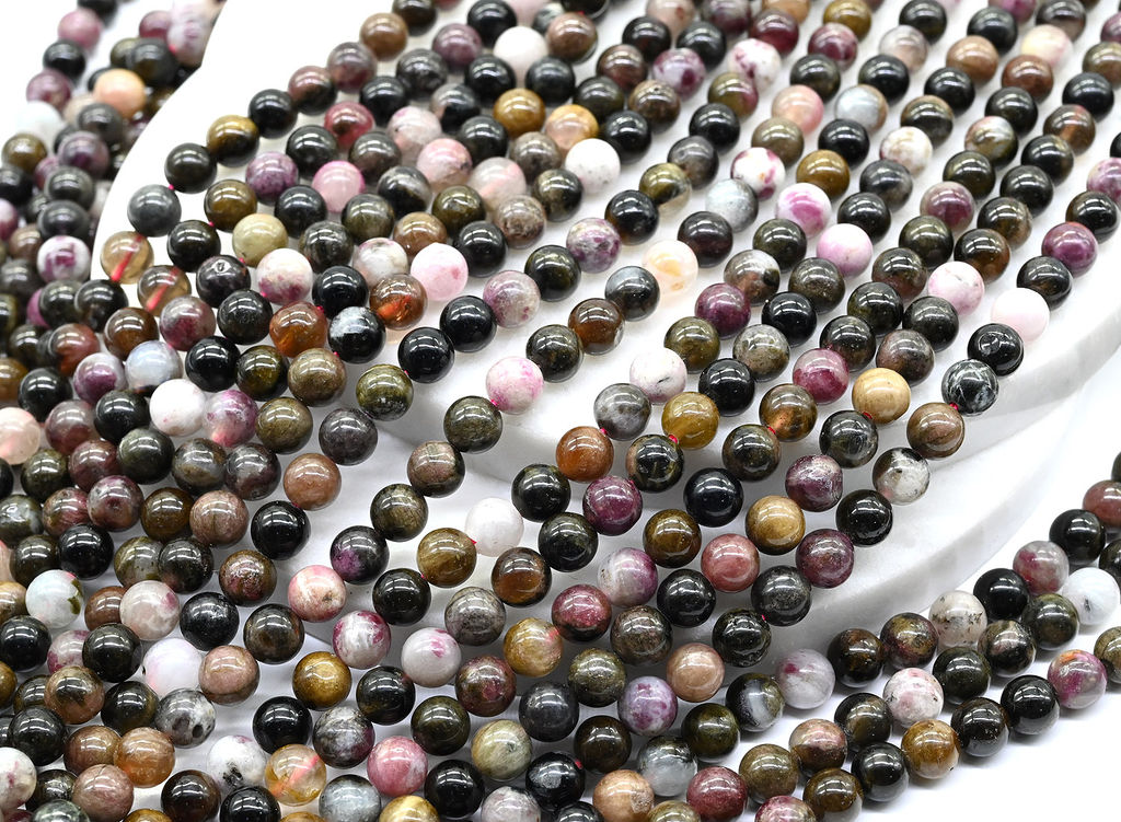 Бусины из турмалина шарик 6мм, 40см, 65 бусин Радуга камня