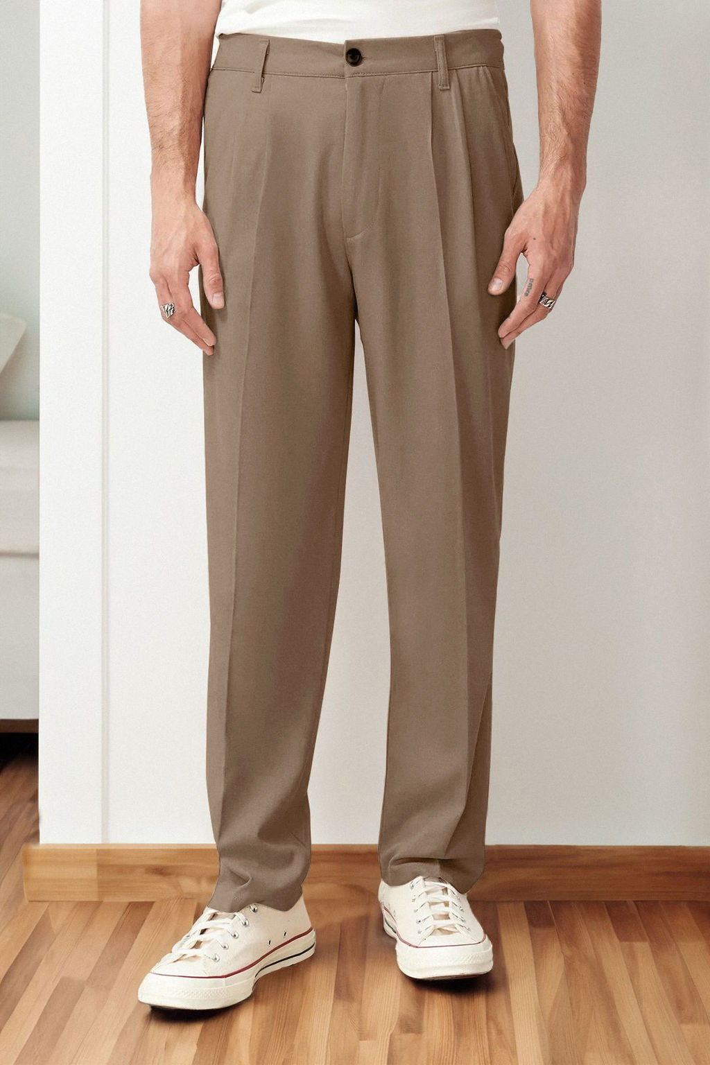 Bej Pileli Klasik Baggy Fit Kumas Pantolon TMNSS24PL00024