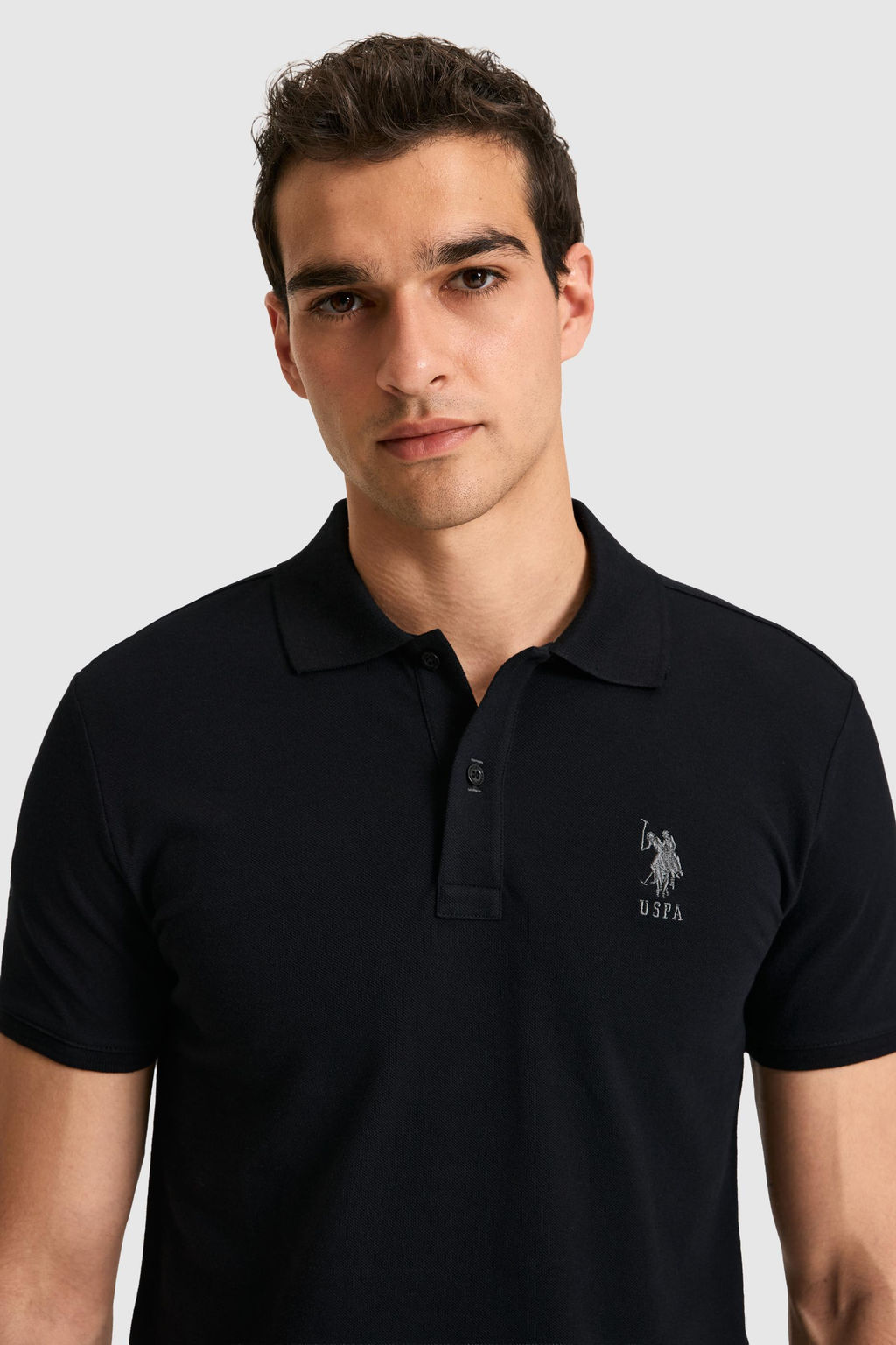 Erkek Slim Fit Polo Yaka Siyah Basic Ti__rt
