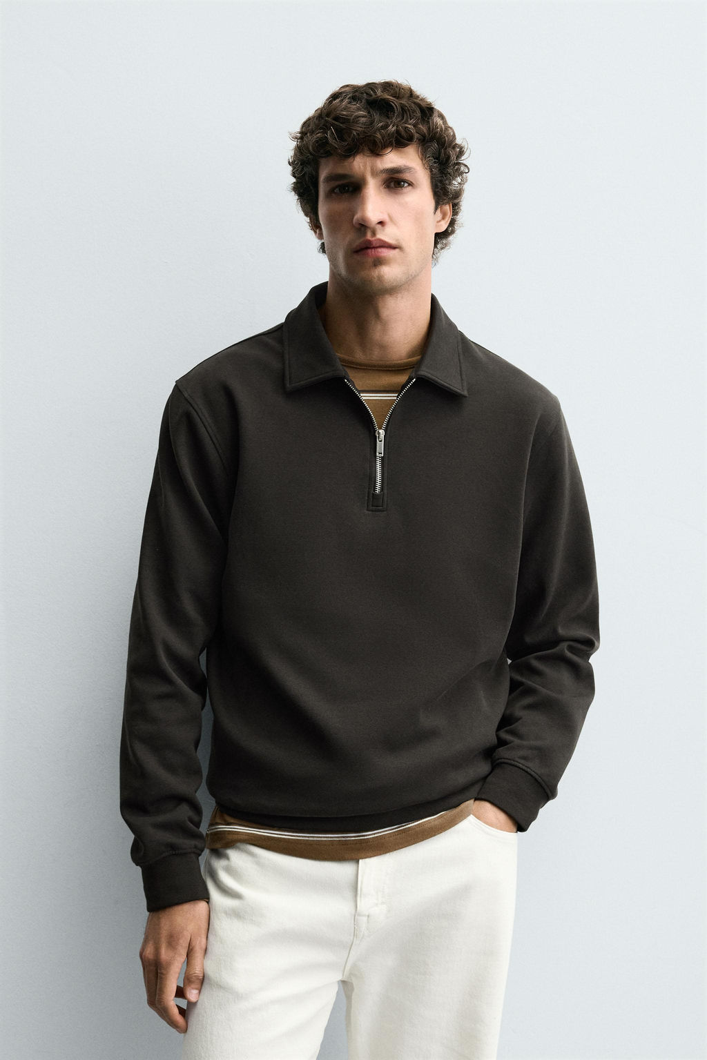 SUDADERA POLO INTERLOCK CREMALLERA / Marr?n / Topo - Zara фото 2