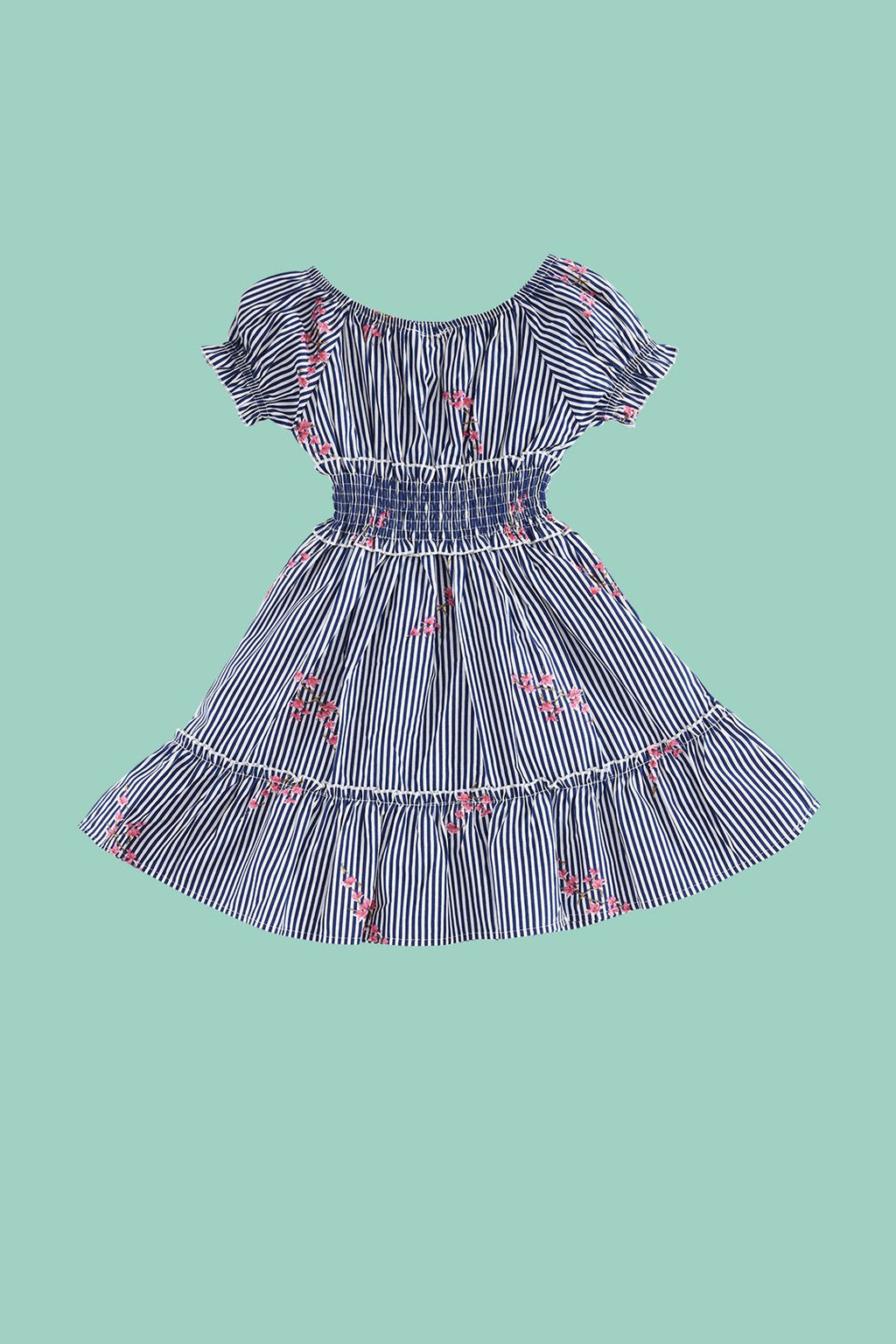 Cok Renkli K?z Cocuk Cicek Desenli Pamuklu Beli Lastikli K?sa Kol Dokuma Elbise TKDSS24EL00018 - Trendyolmilla фото 8