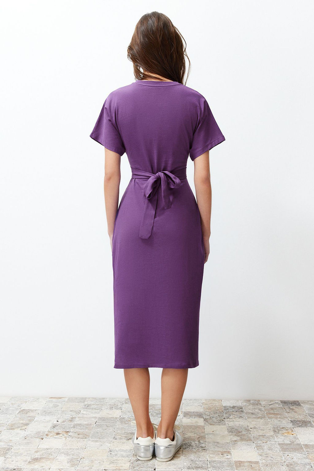 TRENDYOLMILLA Siyah %100 Pamuk Bele Oturan Y?rtmac ve Baglama Detayl? Midi Orme Kalem Elbise TWOSS21EL0404  фото 51