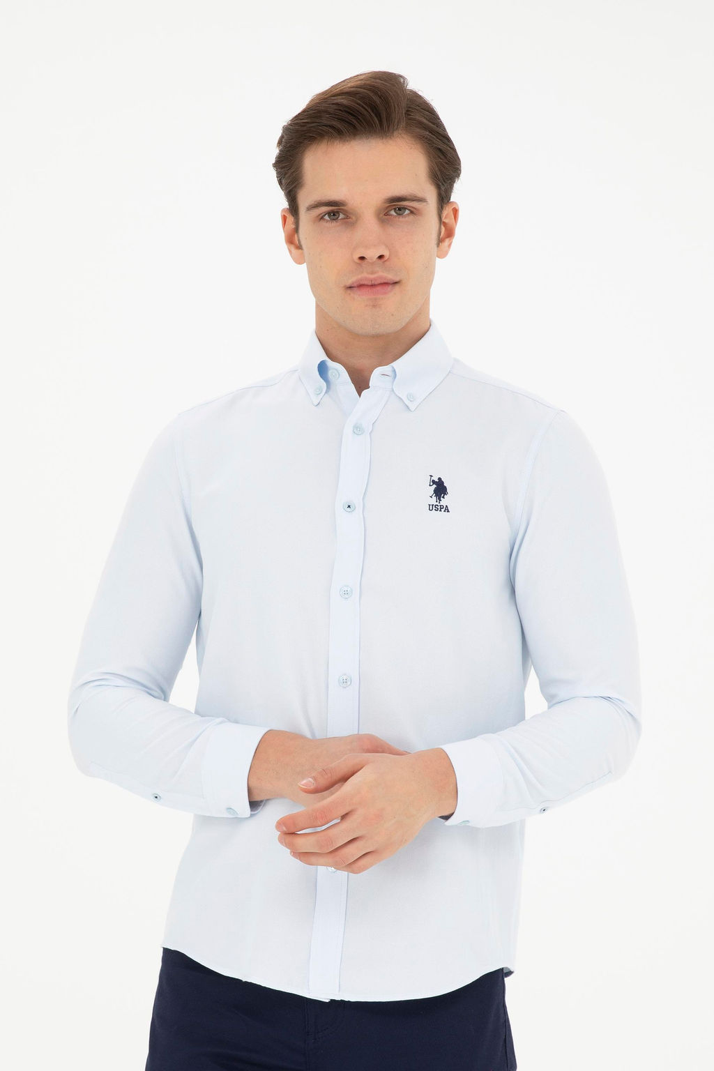 Мужская голубая базовая рубашка с длинным рукавом - U.s. polo assn фото 8