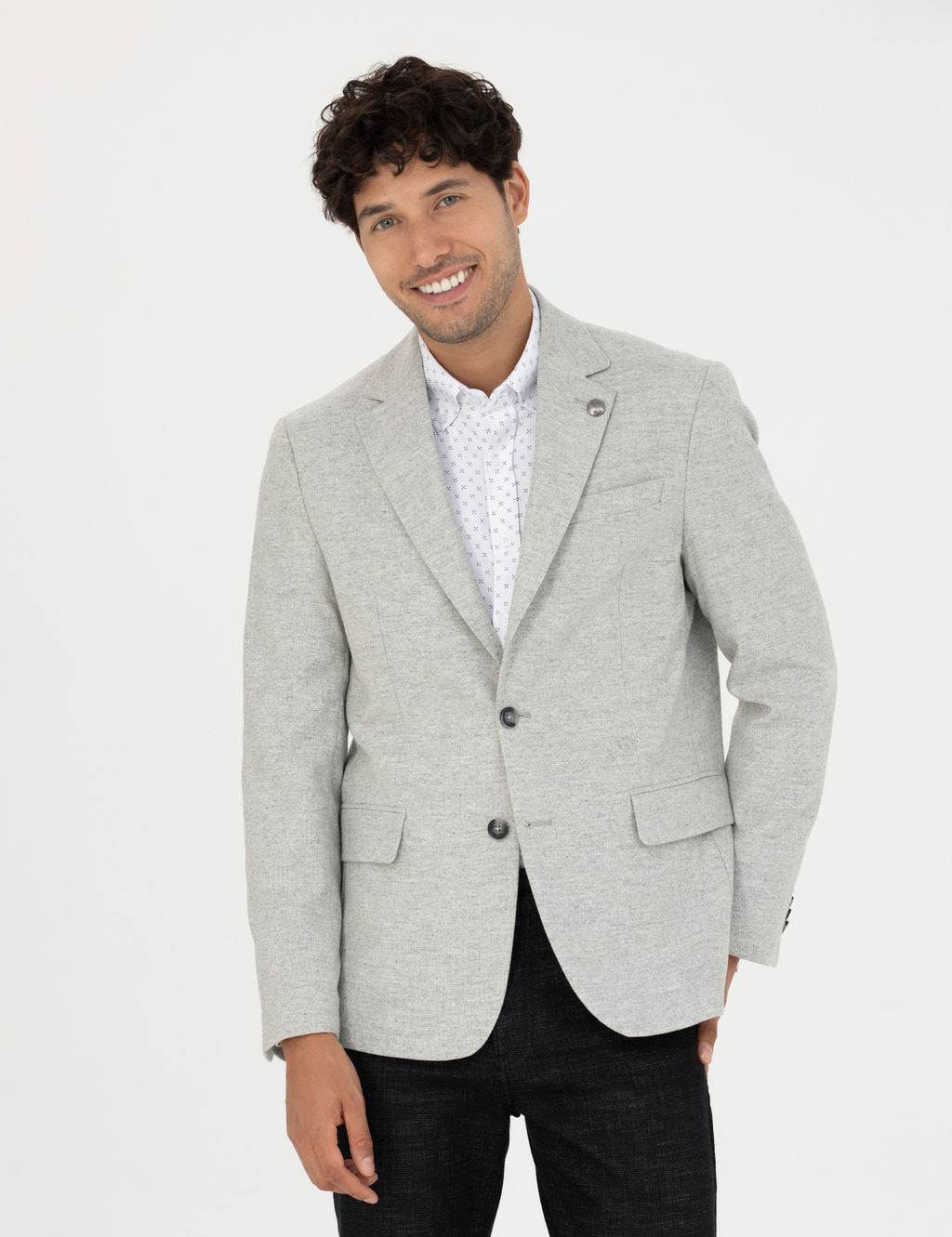 A__k Gri Y_n Kar___ml_ Slim Fit Ceket