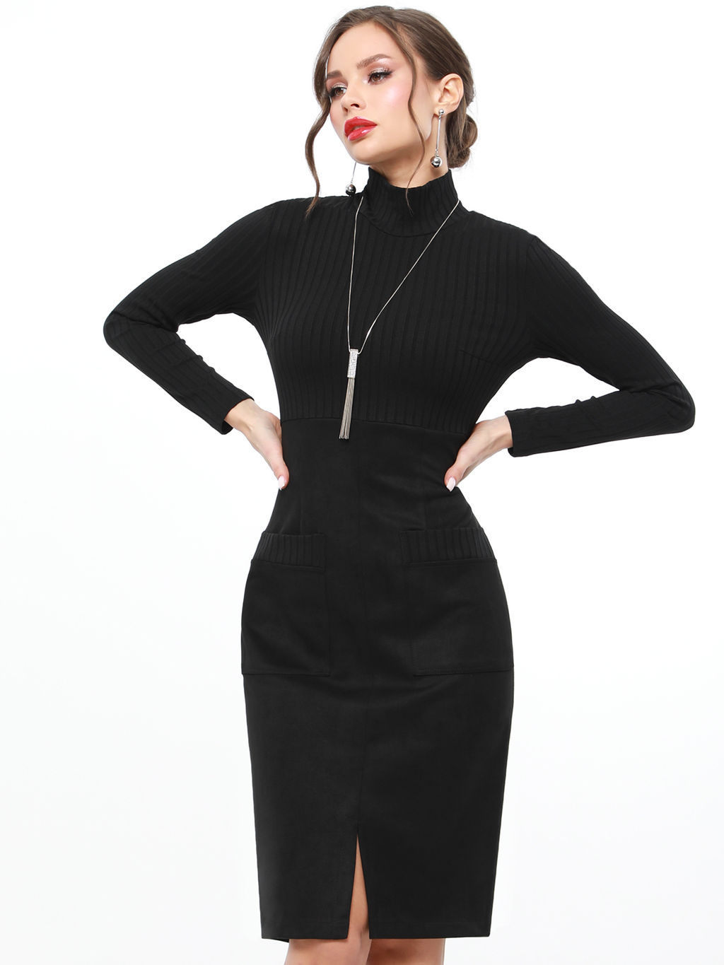 Платье черное трикотажное с длинным рукавом - Dstrend фото 13