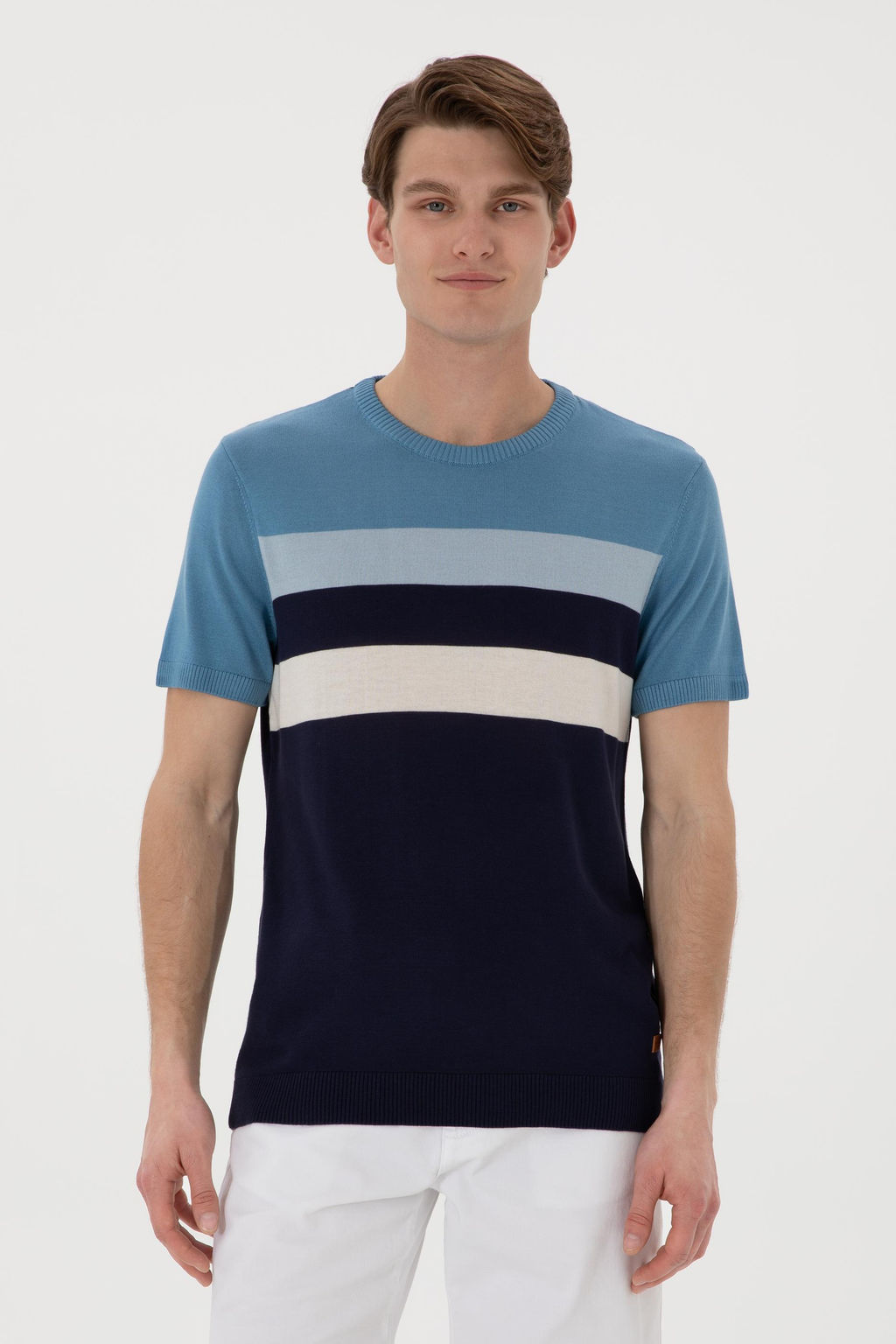 Erkek Slim Fit Bisiklet Yaka Lacivert Ti__rt Sepette S_rpriz _ndirim