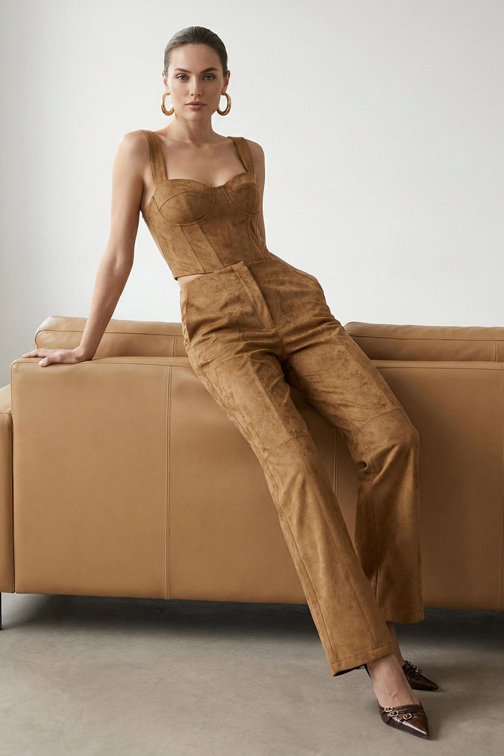 EXCLUSIVE Ozel Koleksiyon Kahverengi Flare Bootcut Suni Suet Pantolon TWOAW26PL00117 - Trendyolmilla фото 6