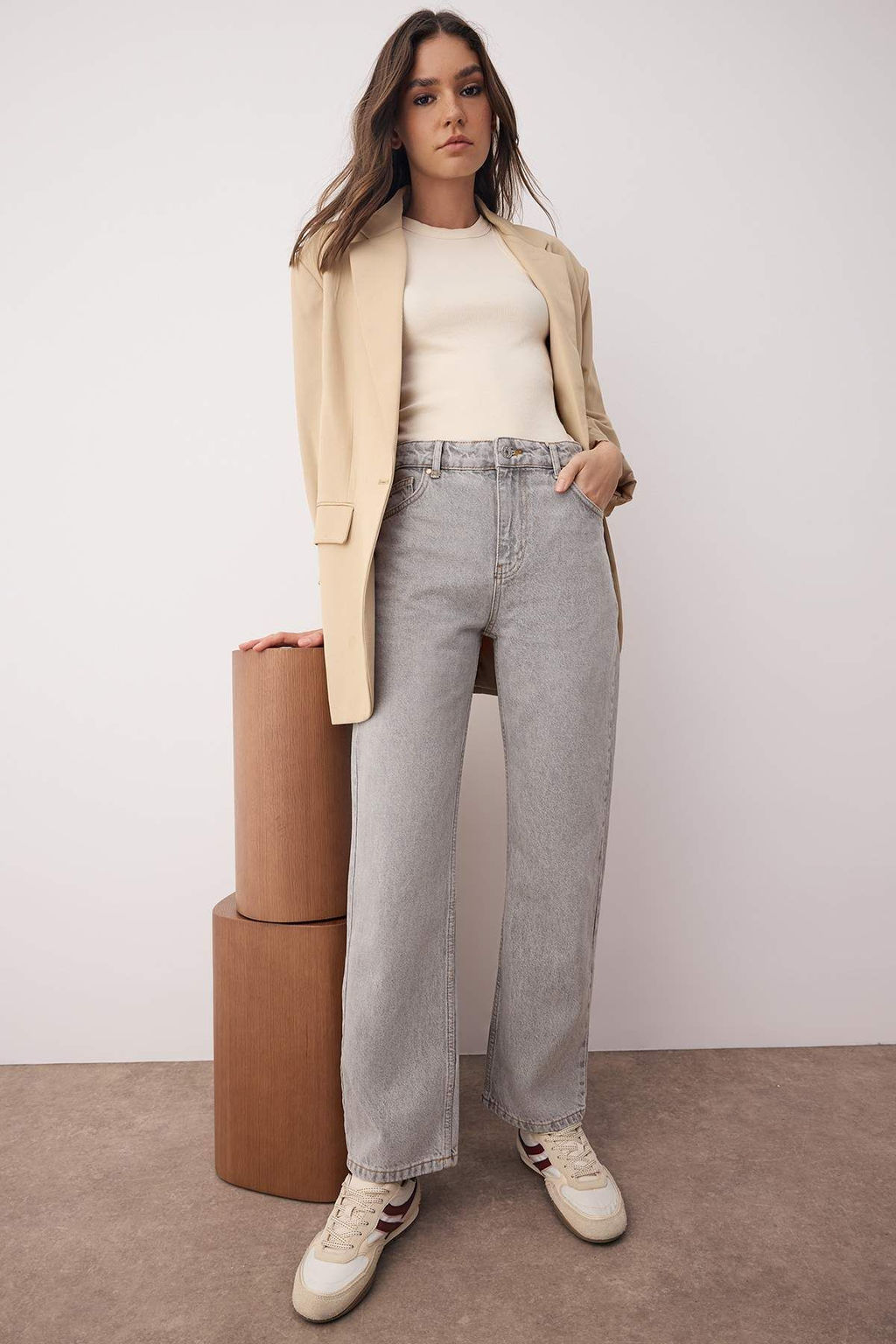 Ac?k Mavi Yuksek Bel Boru Paca Straight Duz Kesim Jeans TWOAW26JE00060 - Trendyolmilla фото 11