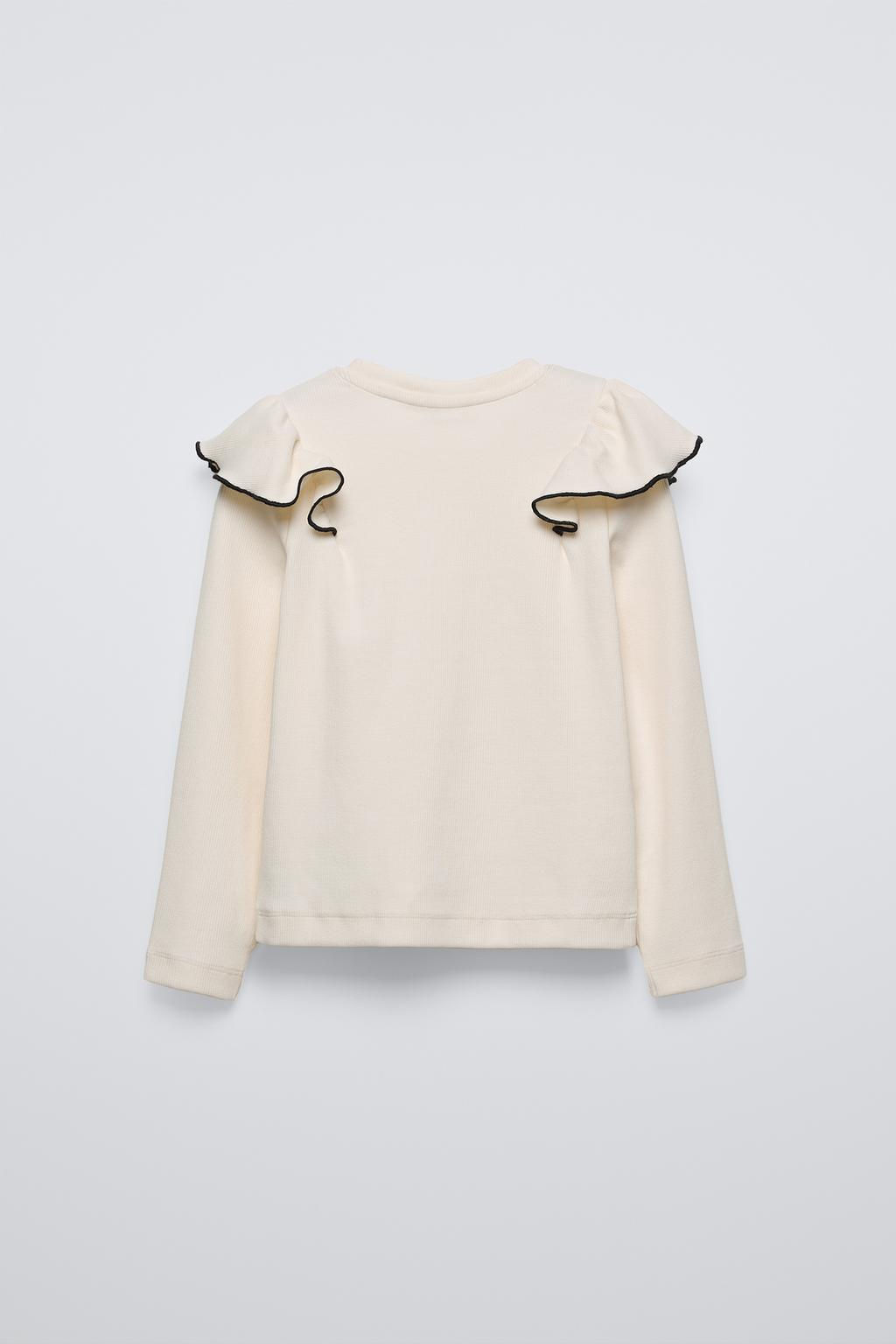 RIBBED T-SHIRT WITH RUFFLE TRIM - Zara фото 2