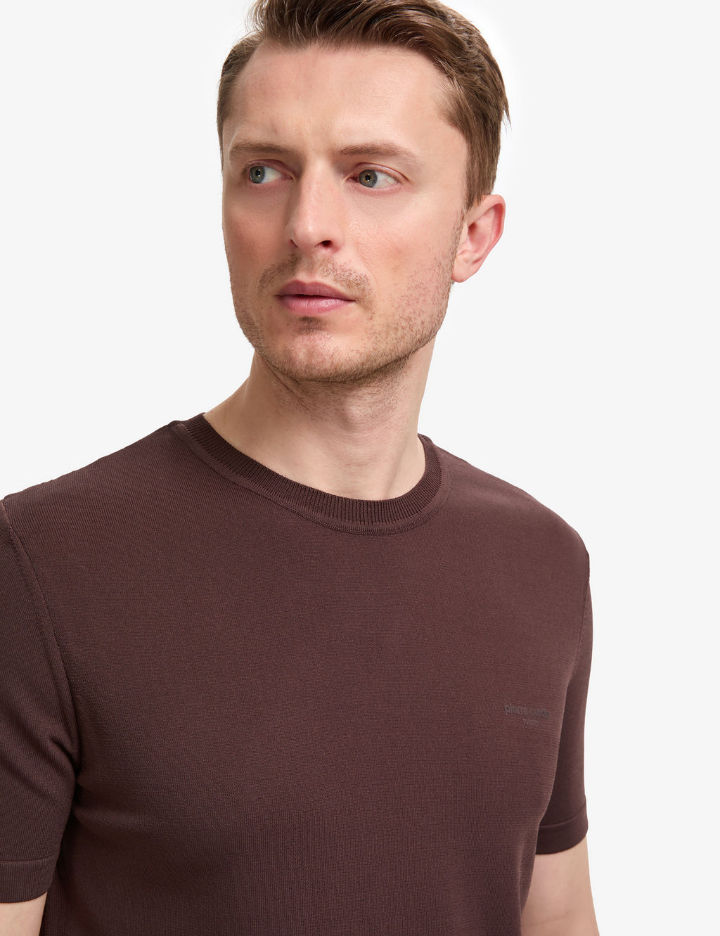 Koyu Kahverengi Slim Fit Bisiklet Yaka Triko Ti__rt