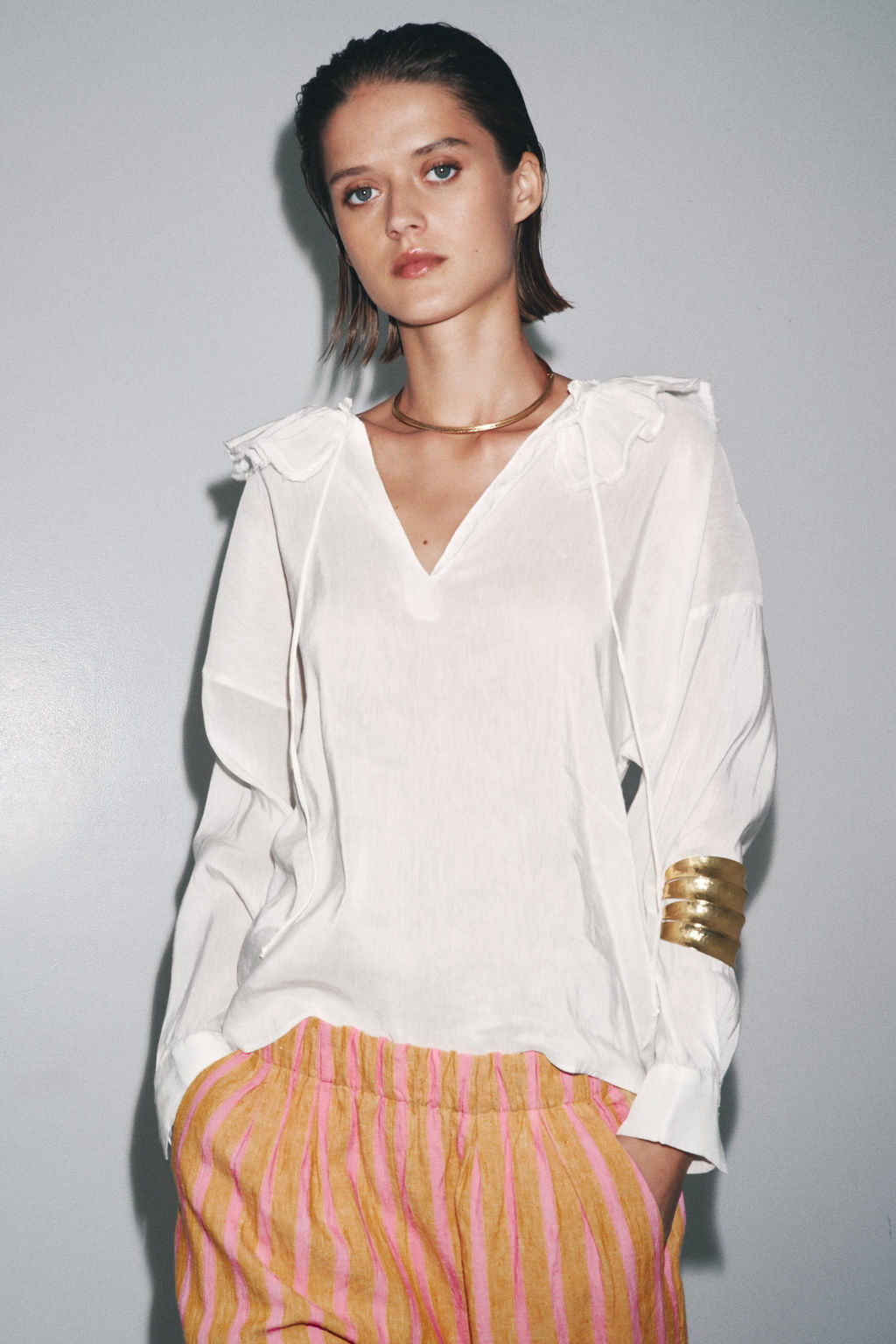 LINEN AND SILK BLEND SHIRT ZW COLLECTION - Zara фото 2