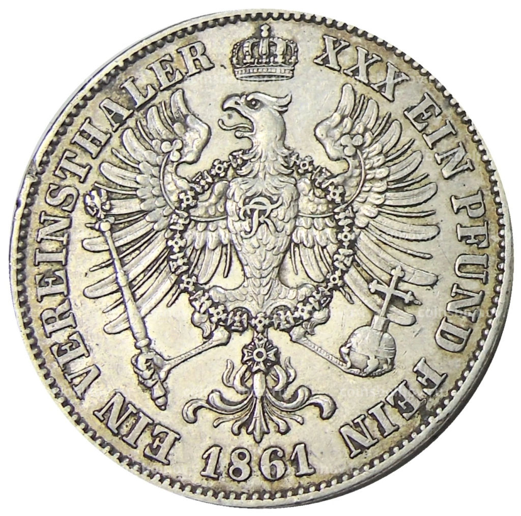 1 союзный талер 1861 года А Германские государства  Пруссия