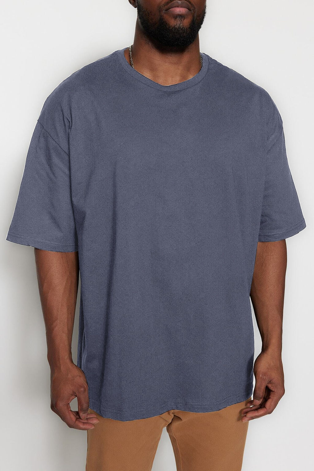 Buyuk Beden Antrasit Oversize/Genis Kesim %100 Pamuklu T-Shirt TMNSS23TS00139