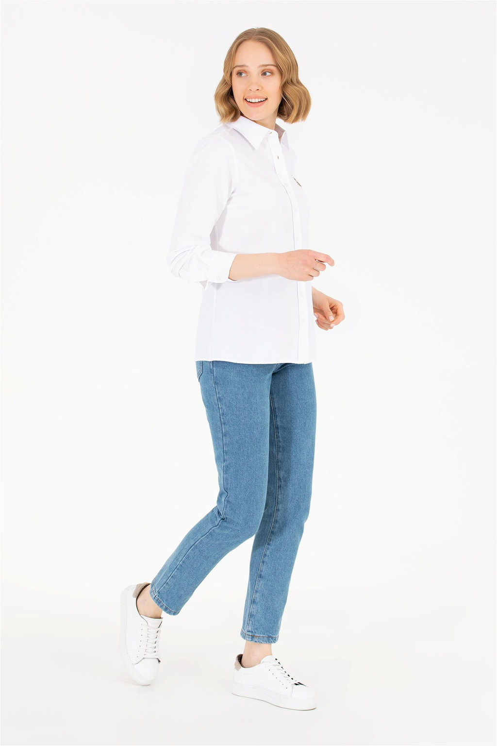 Женская белая базовая рубашка с длинным рукавом - U.s. polo assn фото 4