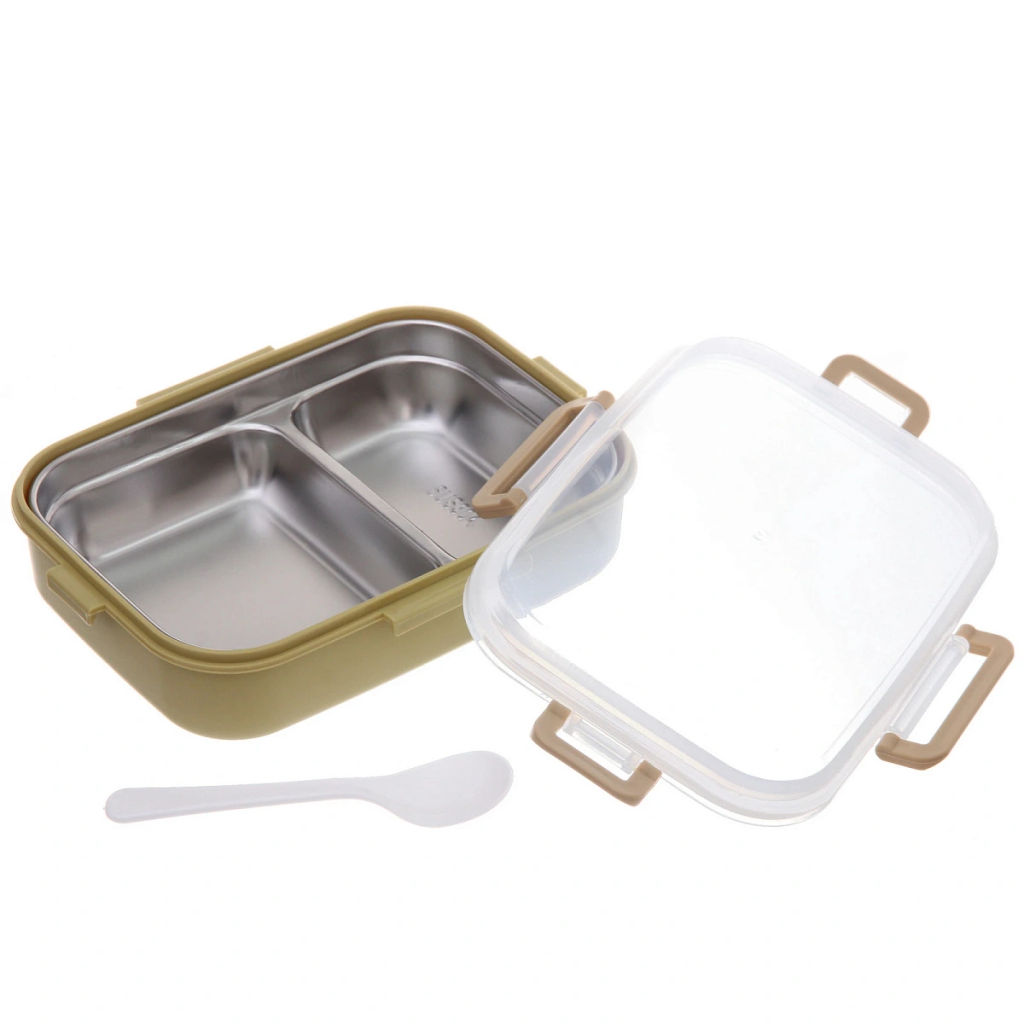 Ланч-бокс пластиковый "SEGRETO" (2отделения с ложкой) 20*15*7см оливковый