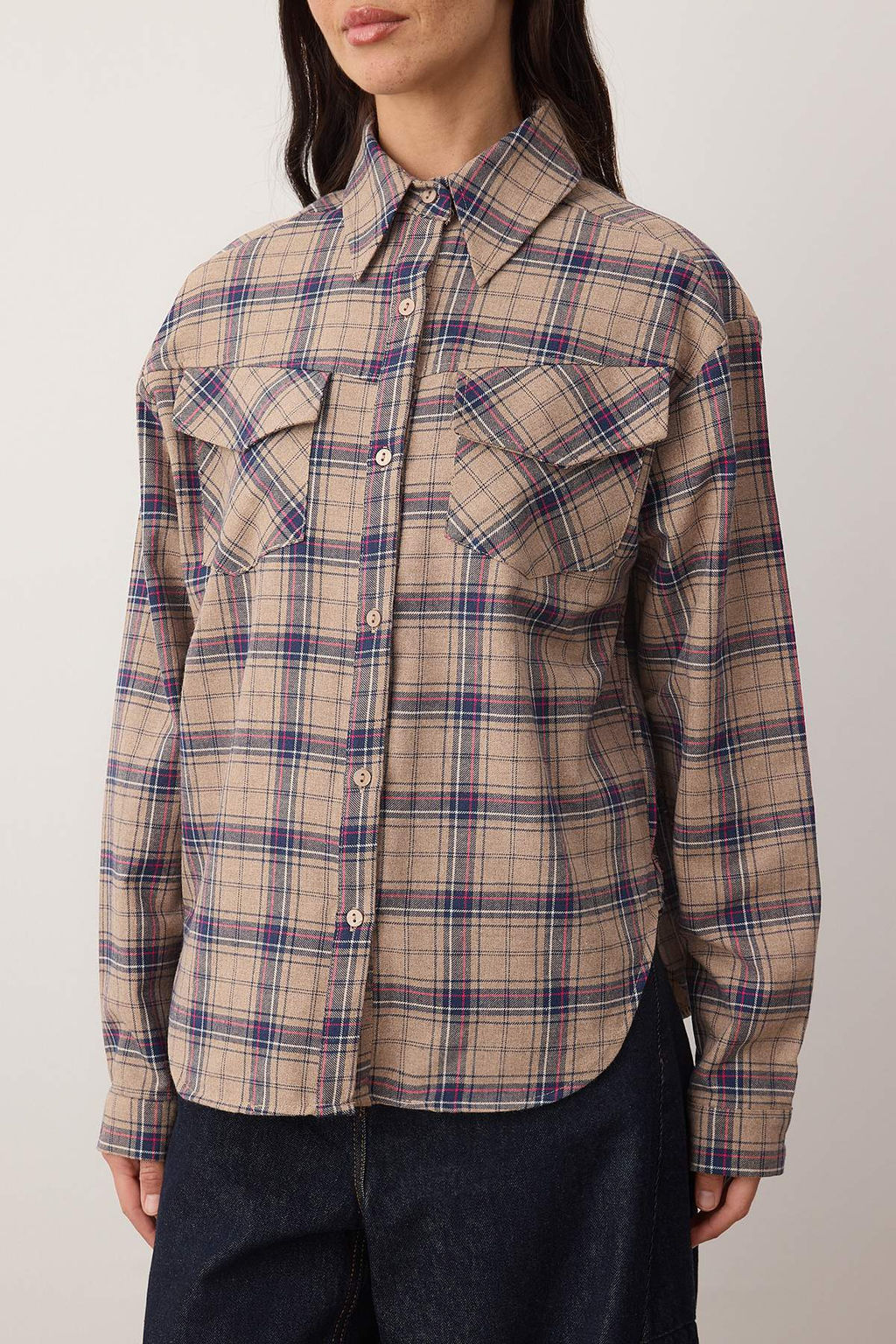 Kahverengi Ekoseli Cep Detayl? Oversize Flanel Gomlek TWOAW26GO00143 - Trendyolmilla фото 7