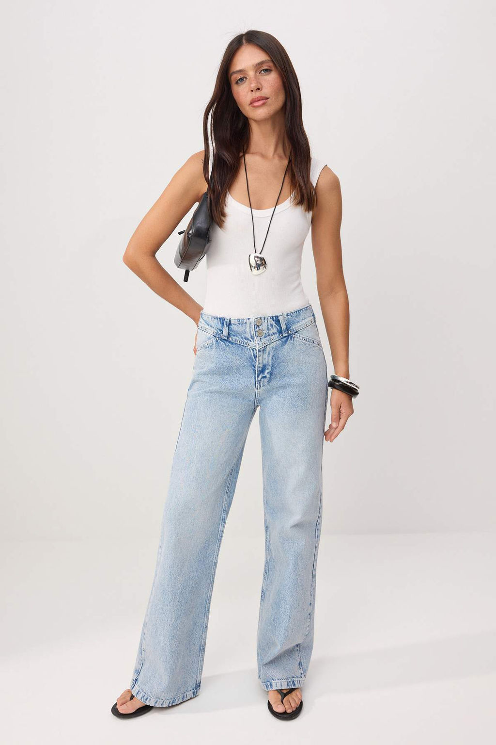 Gri Trok Detayl? Normal Bel %100 Pamuk Wide Leg Jeans TWOSS26JE00051 - Trendyolmilla фото 7