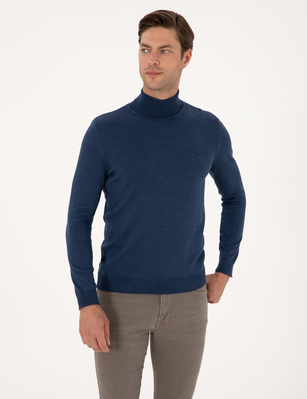 _ndigo Melanj Slim Fit Bal_k__ Yaka Basic Triko Kazak - Pierre cardin фото 3