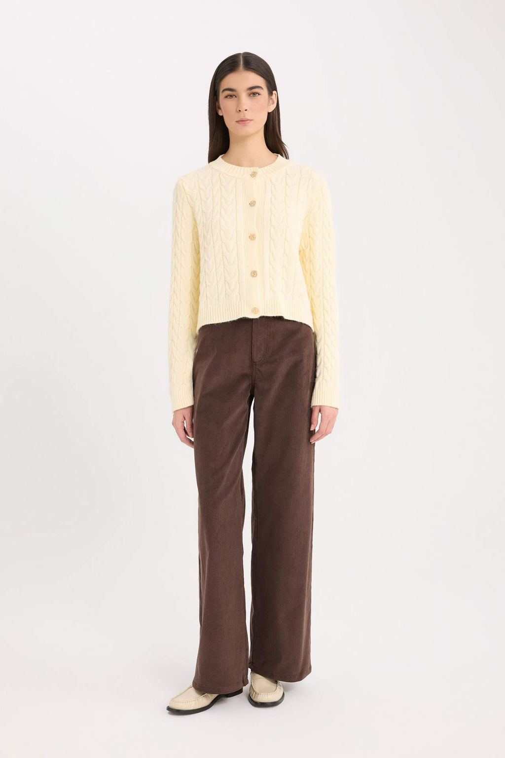 Fitilli Kadife Pantolon Wide Leg Yuksek Bel Genis Bol Paca Basic Duz Cepli - Defacto фото 2