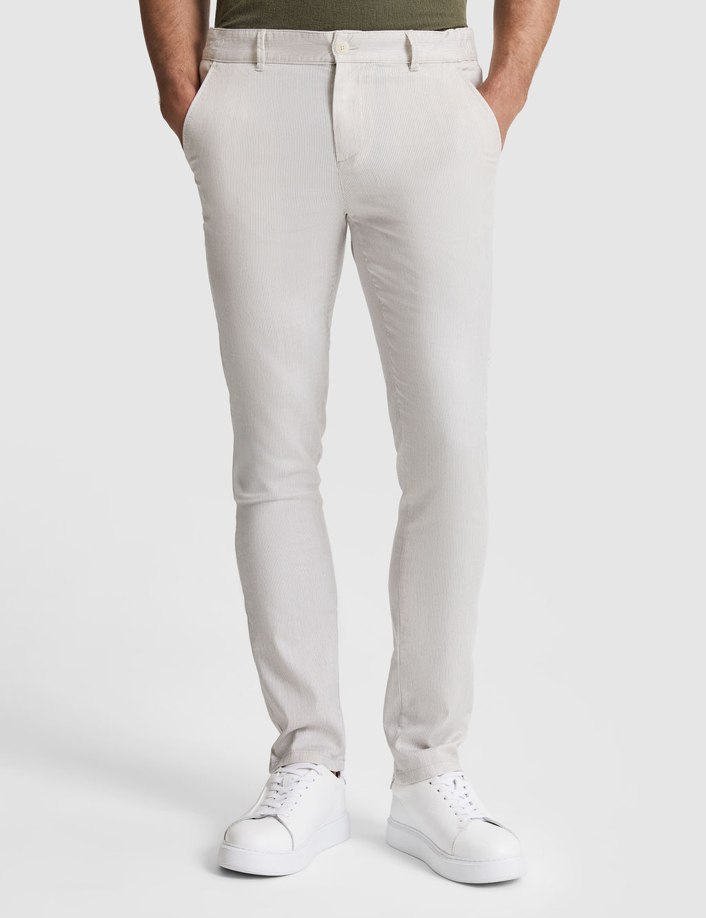 A__k Gri Slim Fit Beli Lastikli Kanvas Pantolon