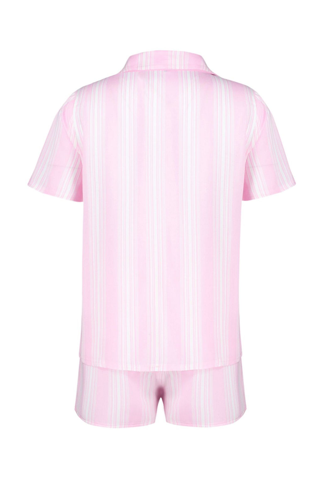 Pembe Cizgili Biye Detayl? Viskon Sortlu Dokuma Pijama Tak?m? THMSS24PT00279