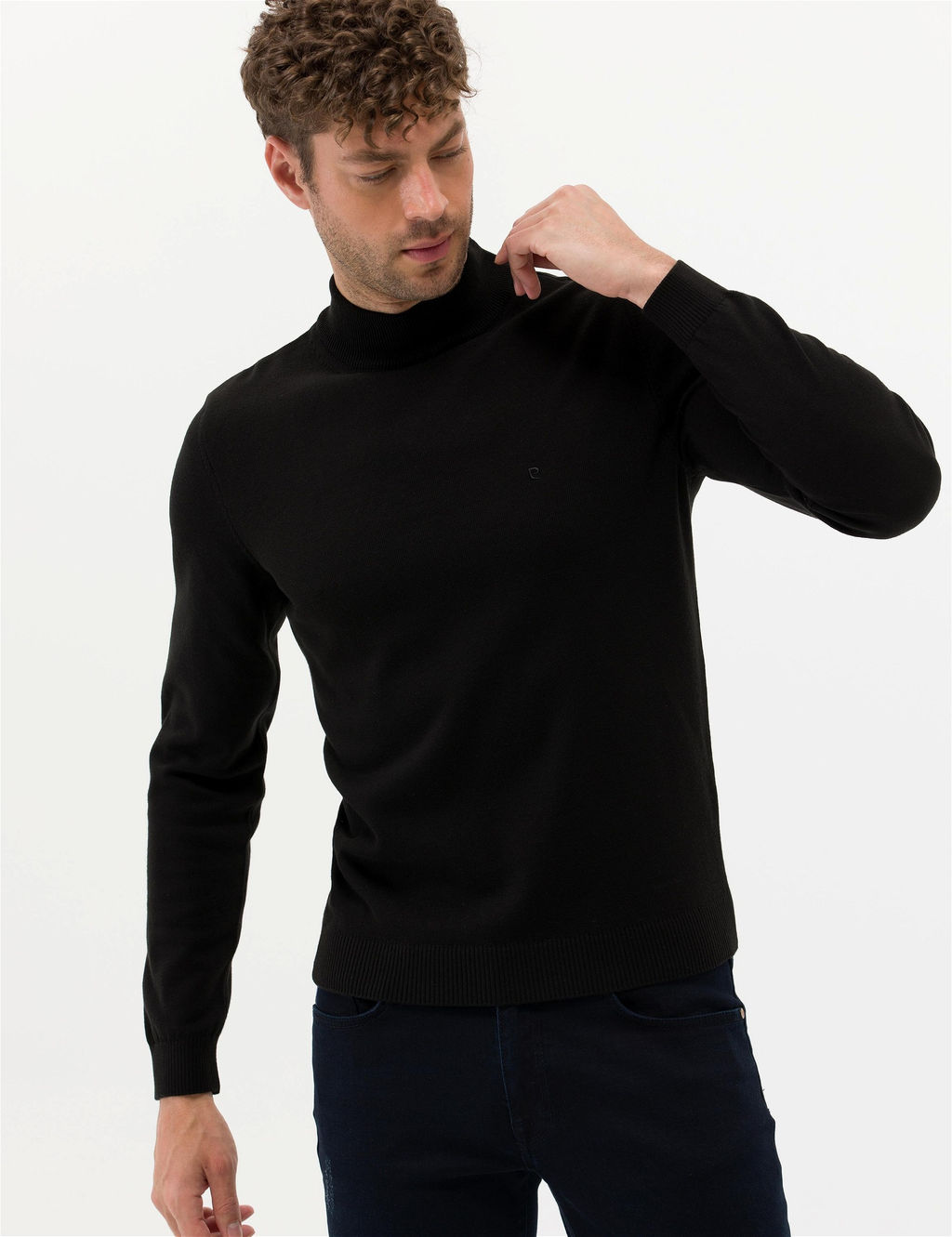 Siyah Slim Fit Yar_m Bal_k__ Yaka Basic Triko Kazak