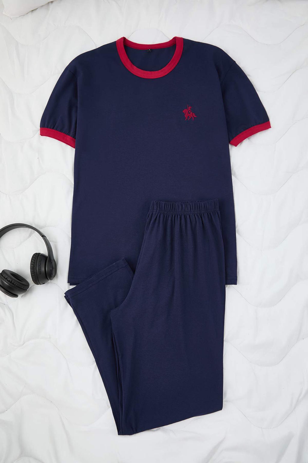 Lacivert 3lu Paket Regular Fit Kontrast Detayl? Nak?sl? Orme Pijama Tak?m? TMNAW26PT00045 - Trendyolmilla фото 3