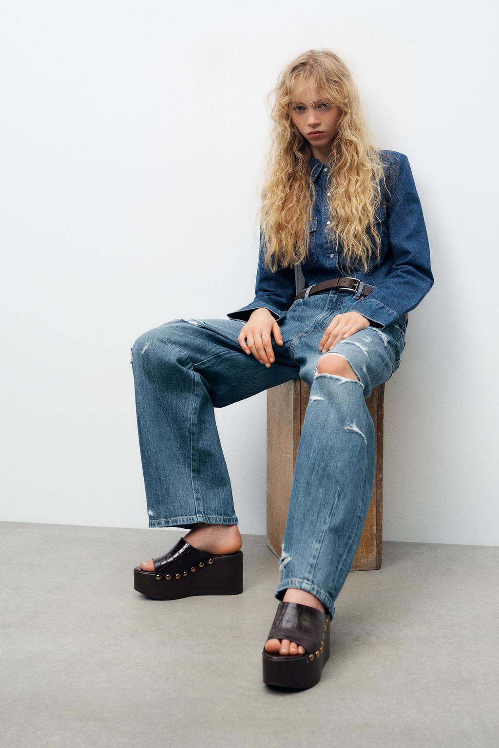 TRF RIPPED MID-RISE BAGGY BALLOON JEANS - Zara фото 4