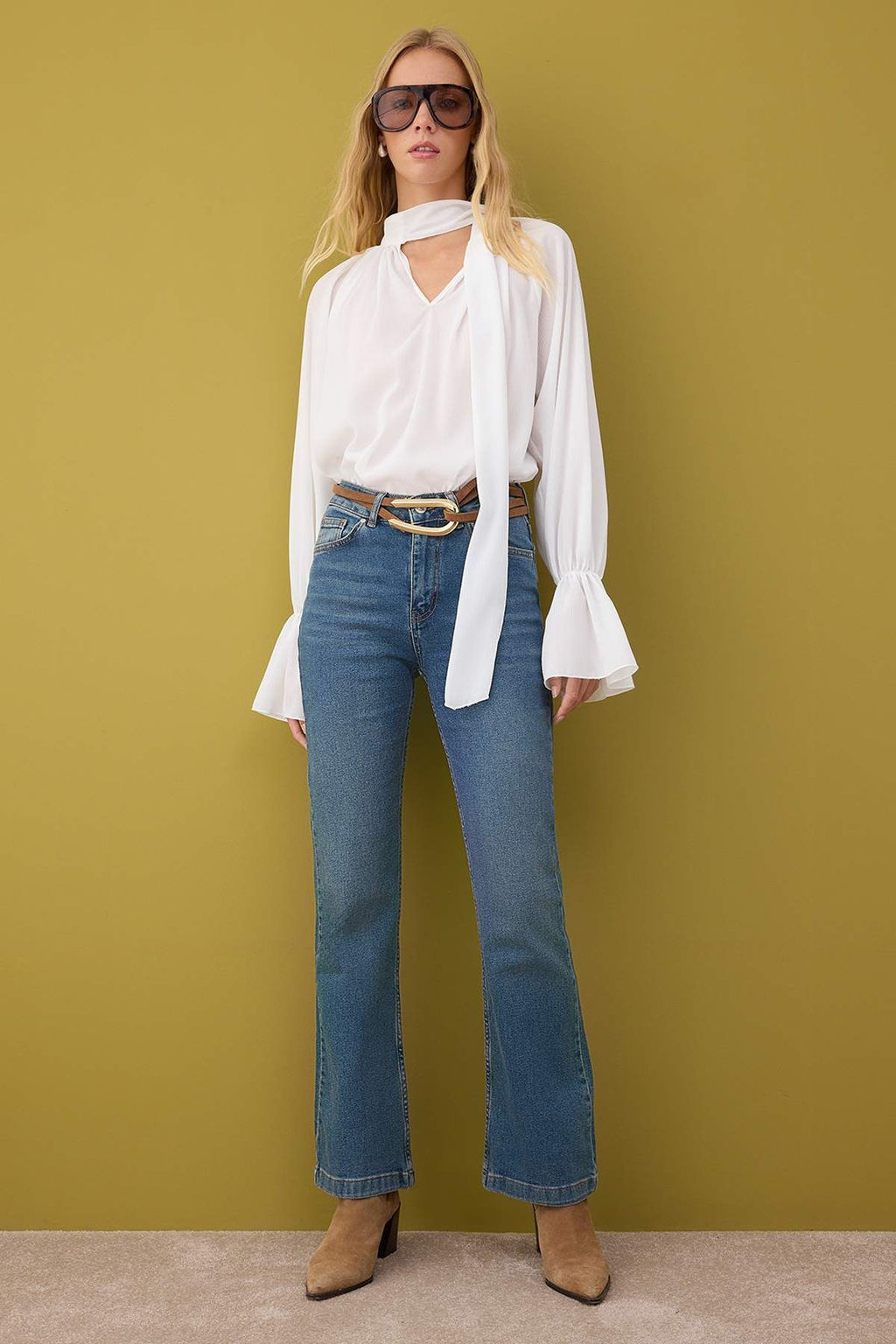 Antrasit Yuksek Bel Ispanyol Paca Flare Jeans TWOAW26JE00050