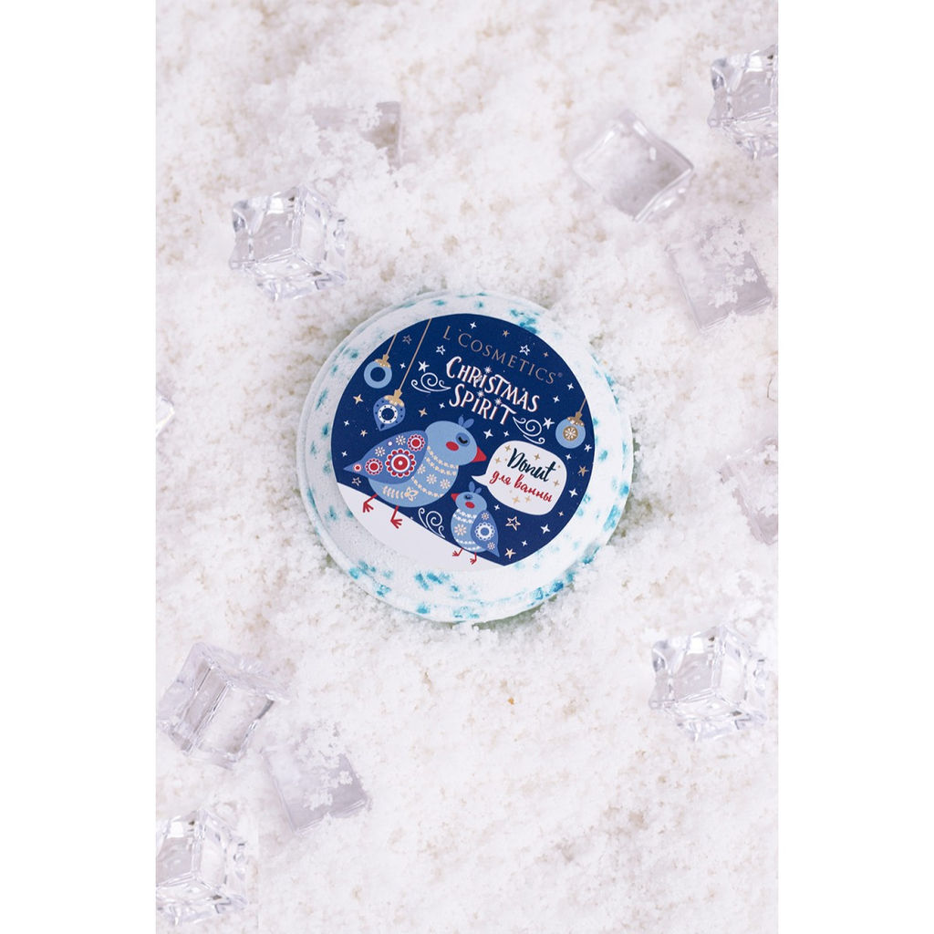 Бурлящий пончик для ванны новогодней серии Christmas Spirit Donut Blue Crystal от бренда LCosmetics - это настоящее волшебство и радость для вашего тела и души!