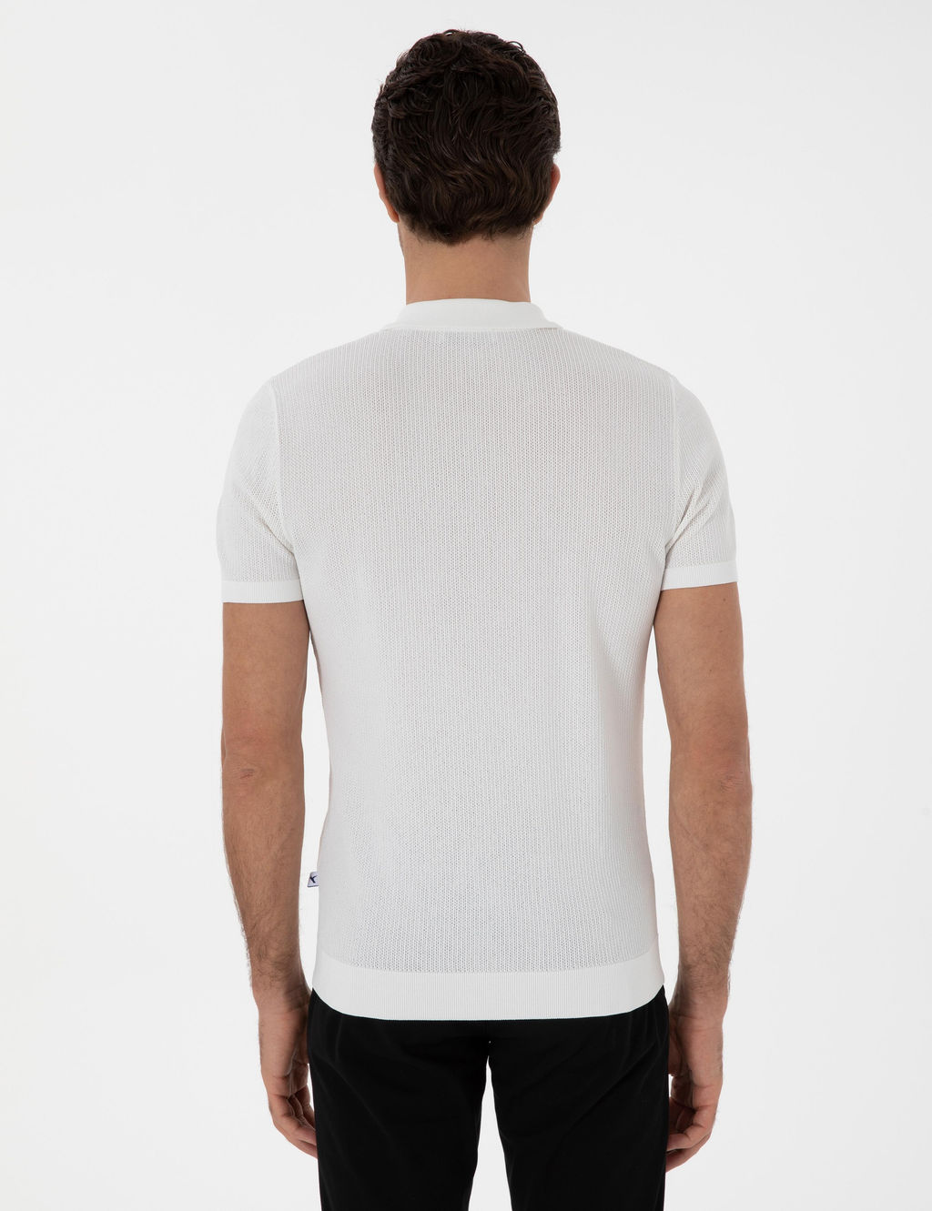 Ekru Slim Fit Fermuarl_ Polo Yaka Triko T-shirt