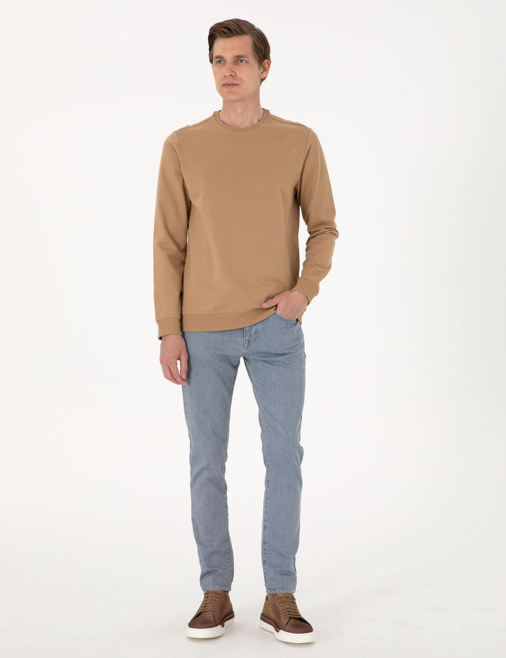 A__k Kahverengi 2 _plik Regular Fit Bisiklet Yaka Basic Sweatshirt - Pierre cardin фото 4