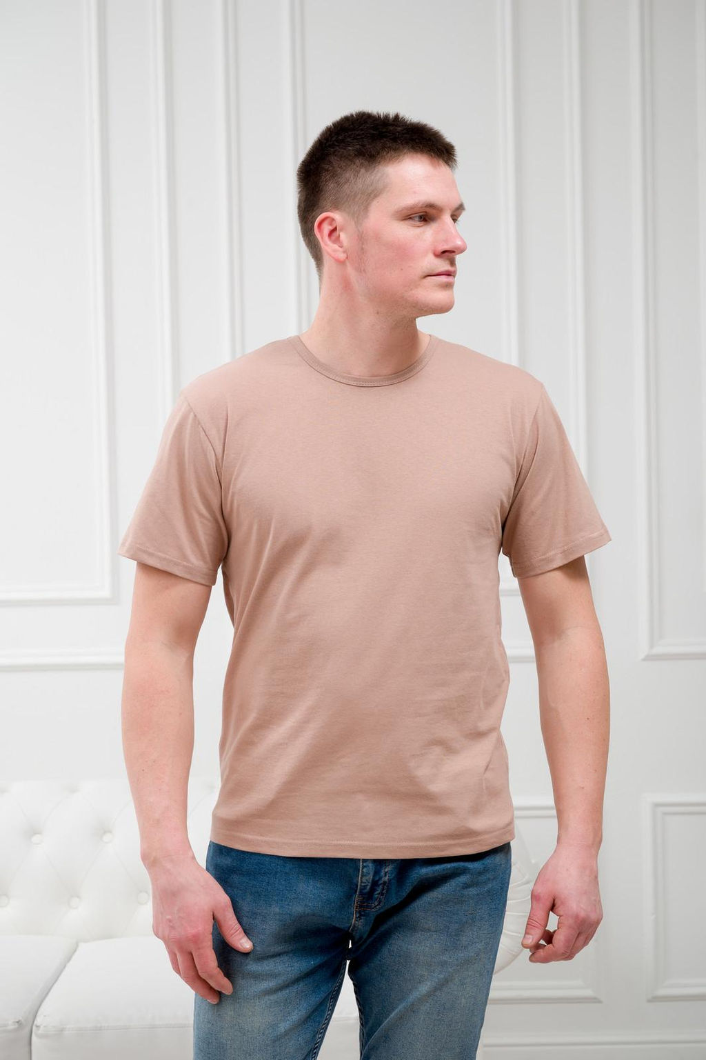 Футболка мужская из кулирки бежевый - Амадэль фото 4