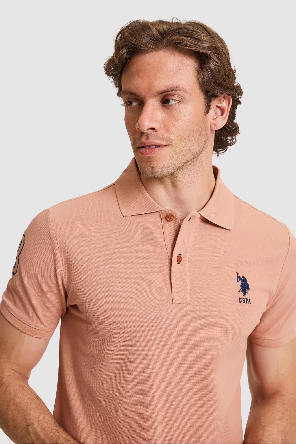 Erkek Slim Fit Polo Yaka Pudra Basic Ti__rt