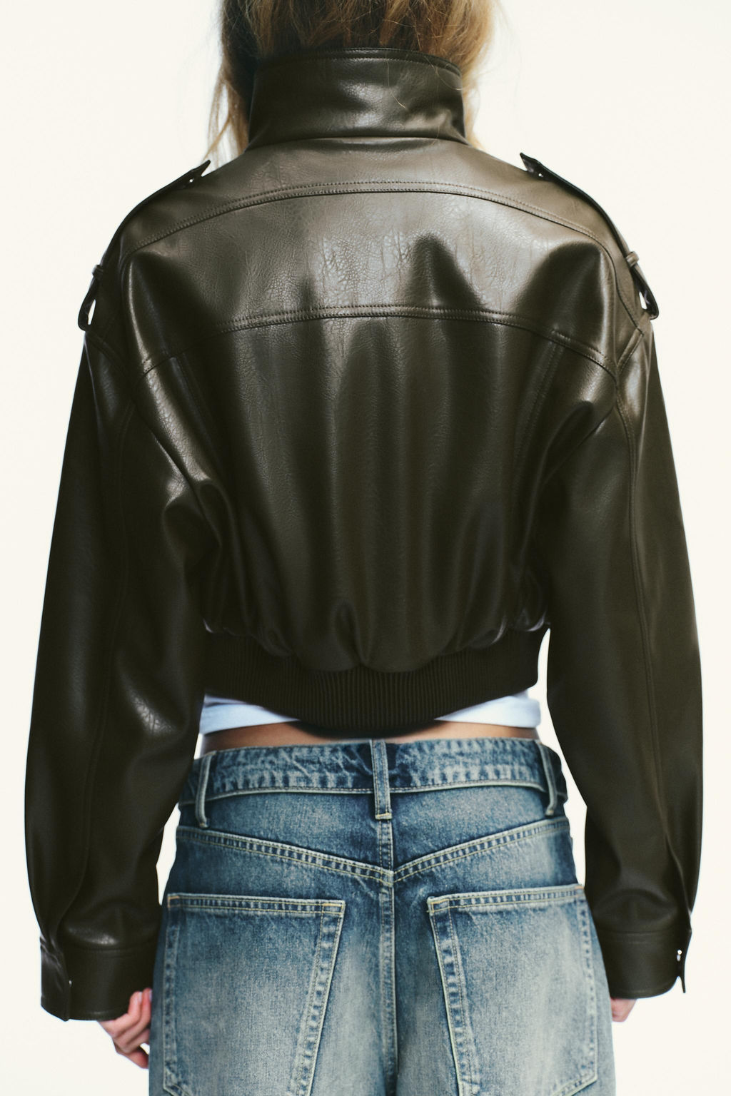 FAUX LEATHER CROP JACKET
