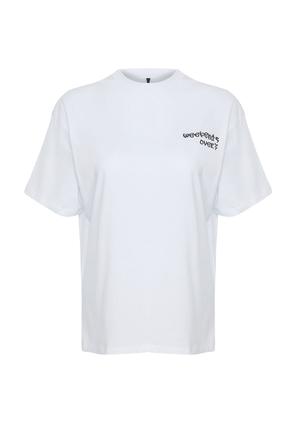 TRENDYOLMILLA Beyaz %100 Pamuk Ay?c?k Bask?l? Oversize/Genis Kal?p K?sa Kollu Orme T-Shirt TWOSS24TS00173 фото 7