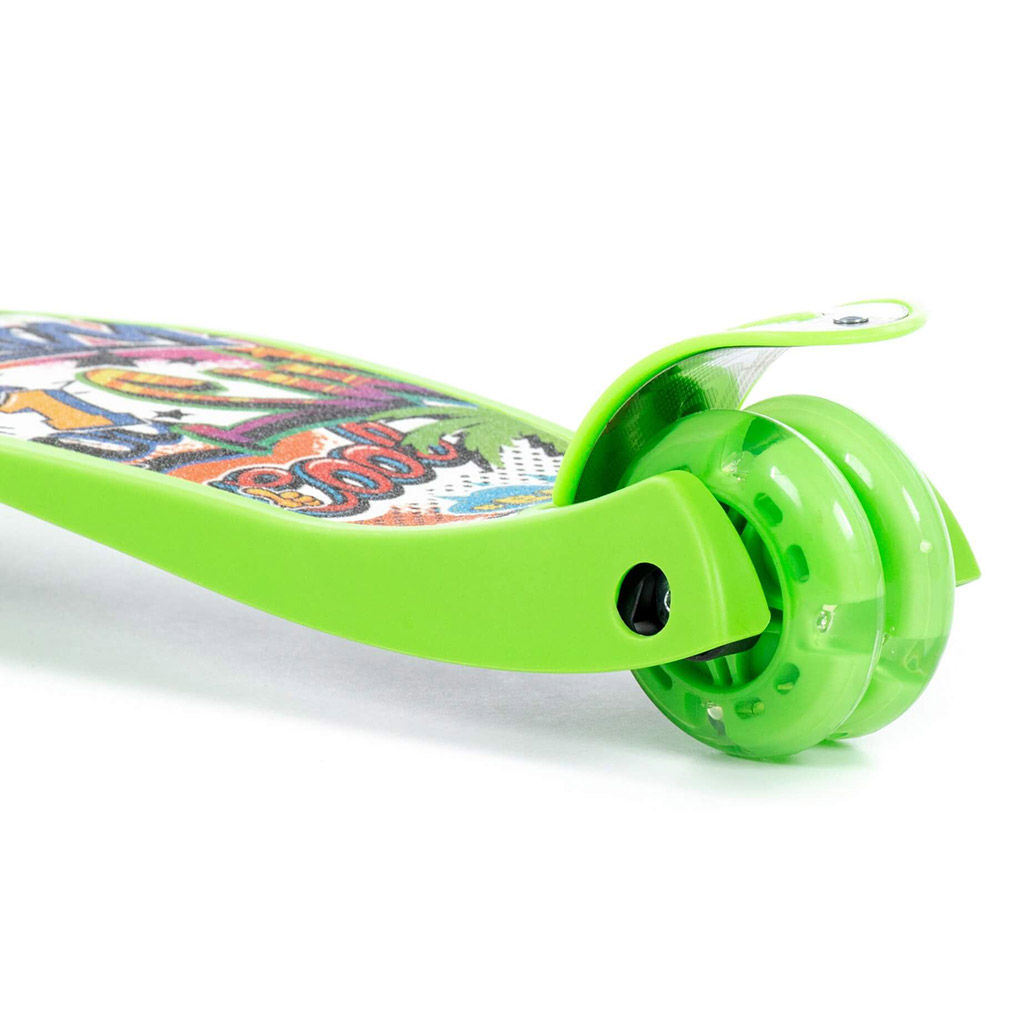 Самокат детский 57х25,7х75см, полипропилен, складная ручка, светящиеся колеса, с наклейкой V2, зелёный (Китай)