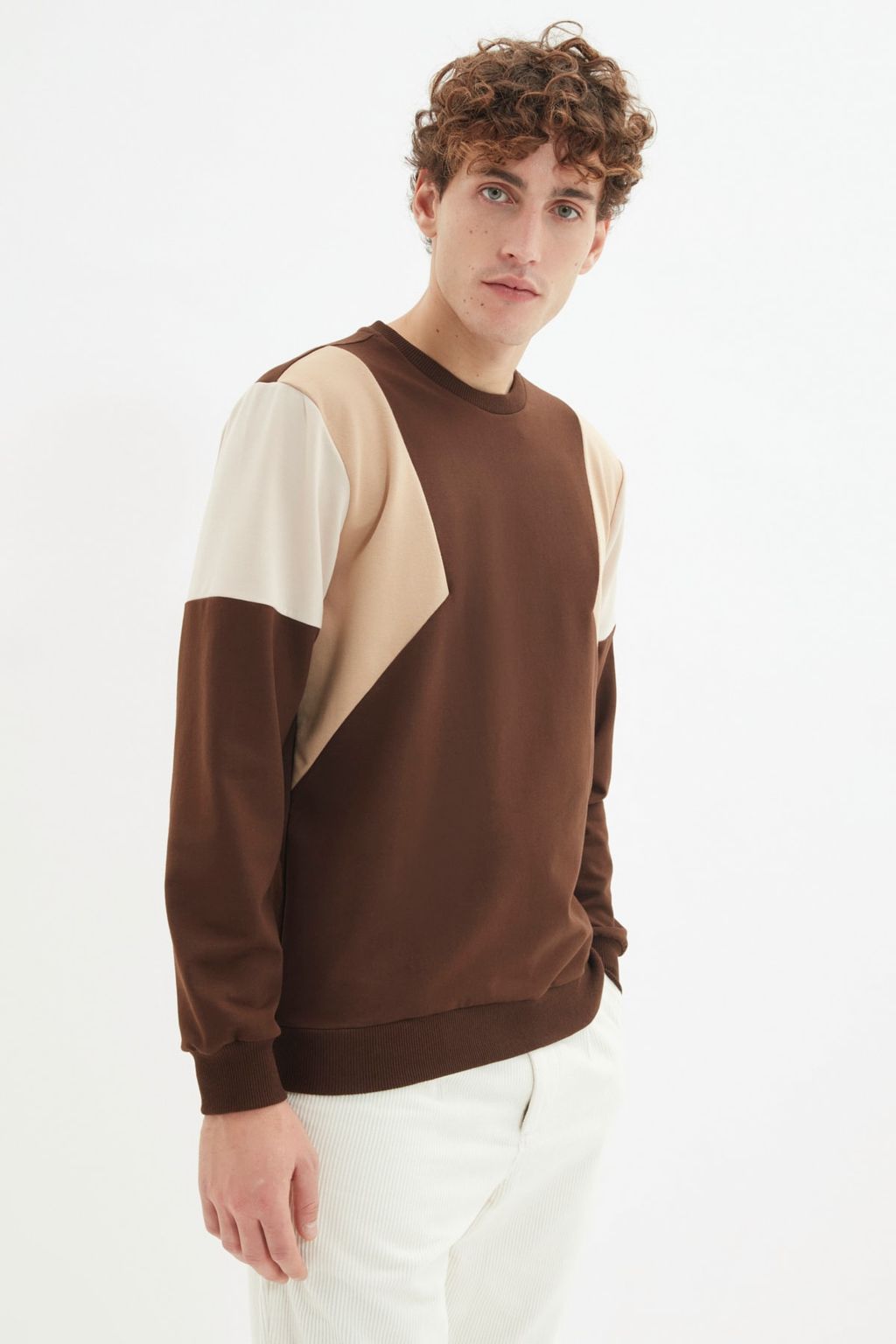 Kahverengi Regular/Normal Kesim Uzun Kollu Panelli Sardonsuz Sweatshirt TMNAW22SW0750 - Trendyolmilla фото 2