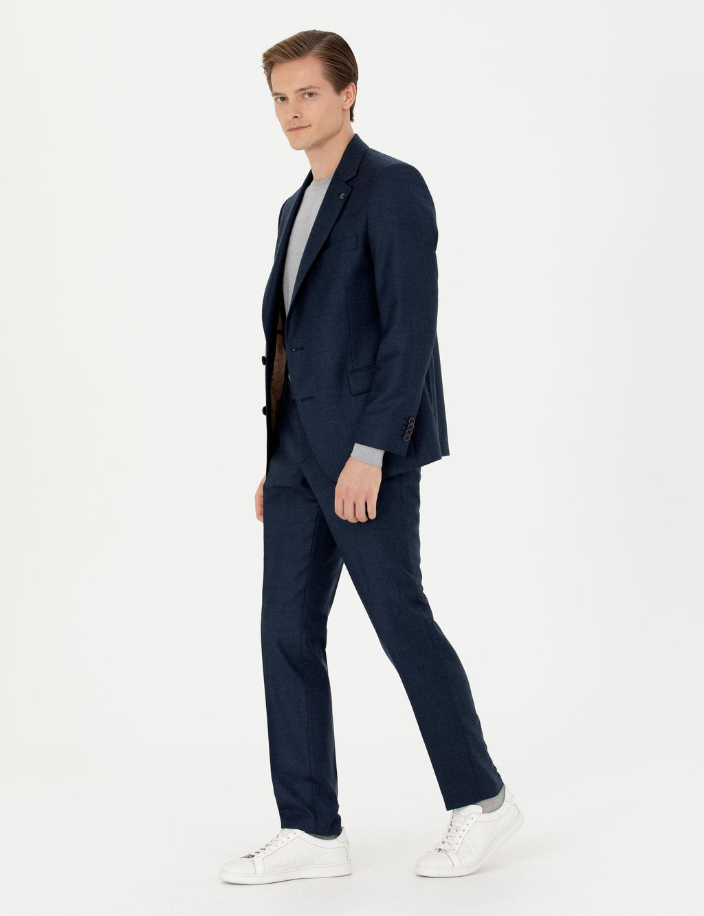 Шерстяной костюм приталенного кроя темно-синего цвета - Cacharel фото 3