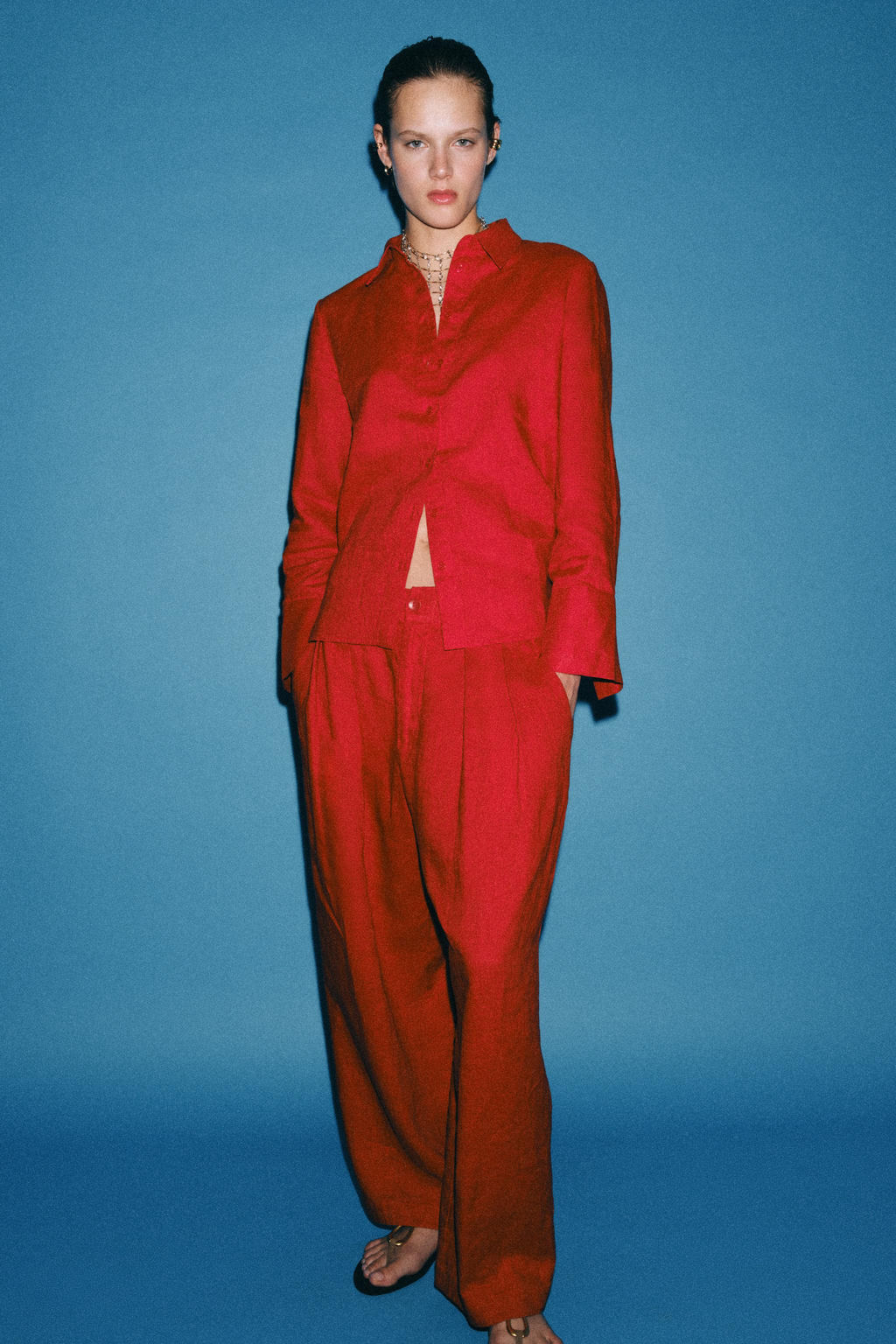 CAMISA LINO 100% ZW COLLECTION / Rojo
