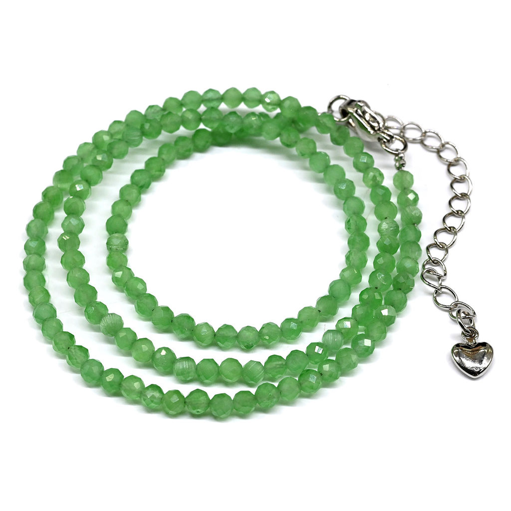 Чокер из улексита с эффектом кошачьего глаза шарик гр.3мм цвет зеленый, 40см