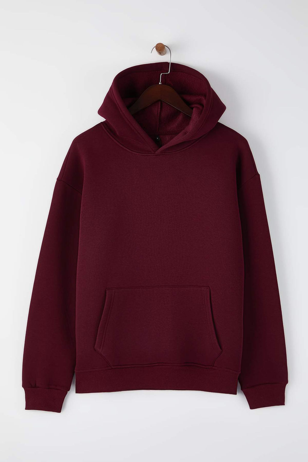 Bordo Oversize/Genis Kesim S?rt? Nak?s Detayl? Kapusonlu Sweatshirt TMNAW25SW00142