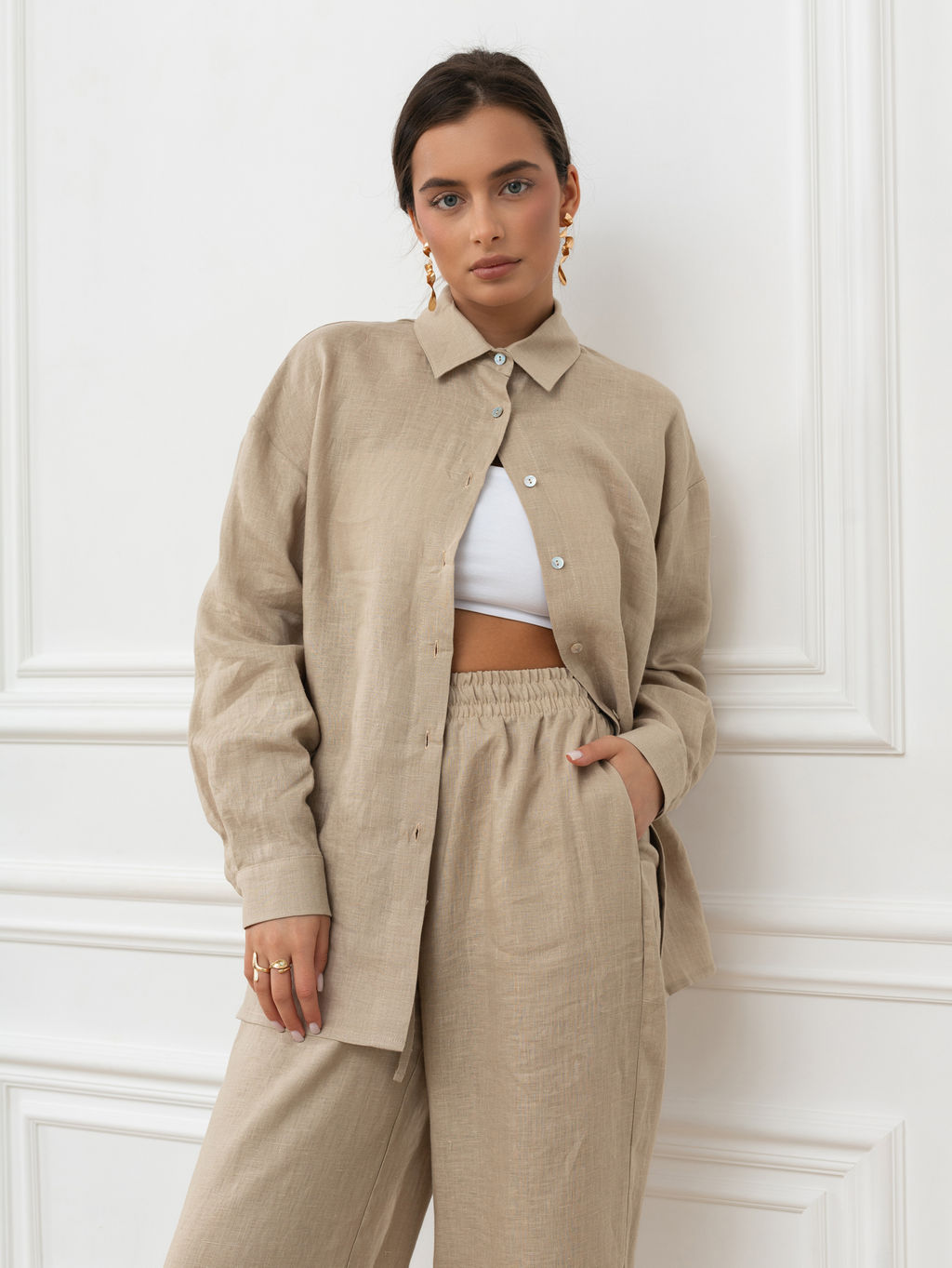 Рубашка женская Лён Белый - Modamica фото 13