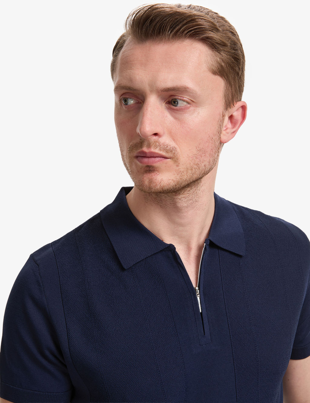 Lacivert Slim Fit Polo Yaka Fermuarl_ Triko Ti__rt