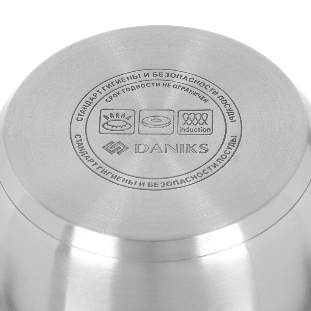 Кастрюля нержавеющая сталь, 2.7 л, с крышкой стекло, Daniks, Перл, GS-01205-18, индукция (397613)  фото 5