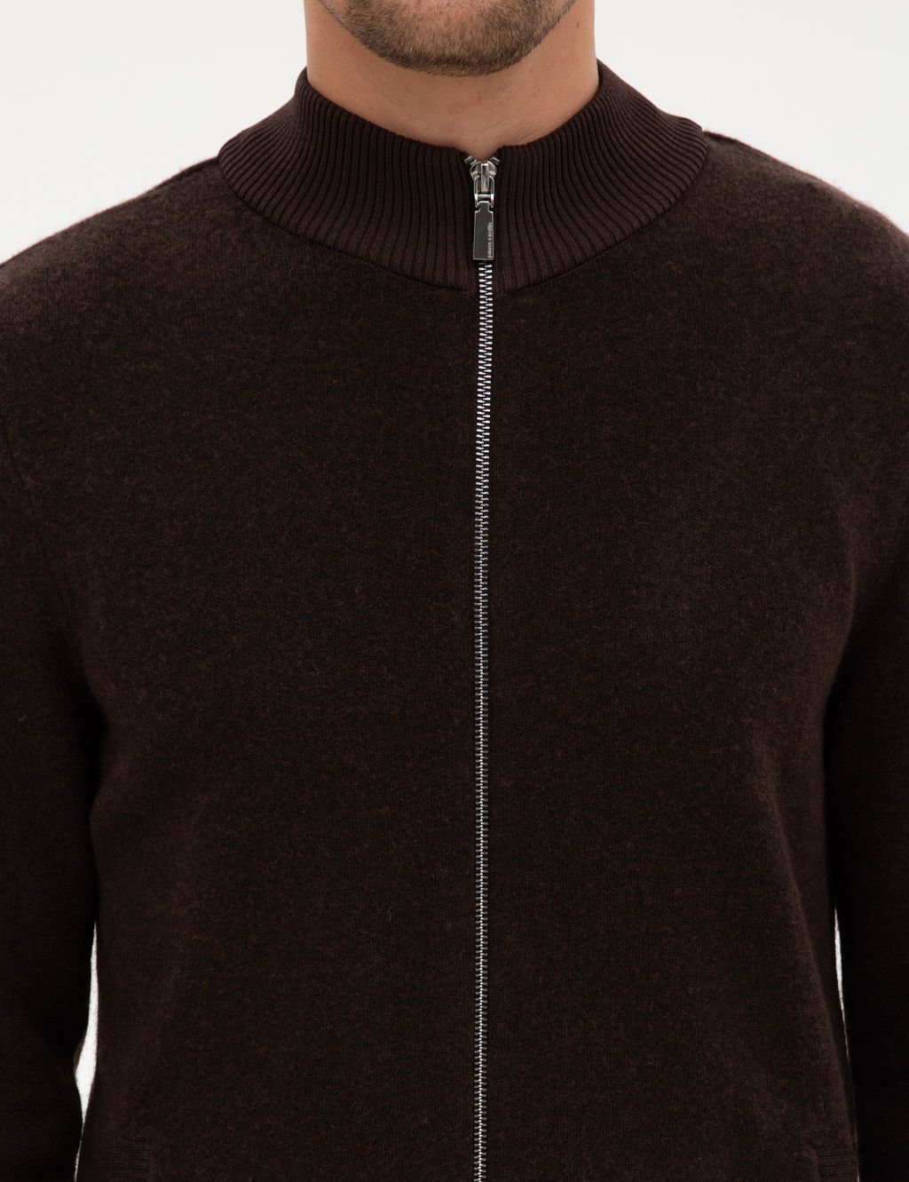 Koyu Kahverengi Slim Fit Y_n Kar___ml_ Triko H_rka