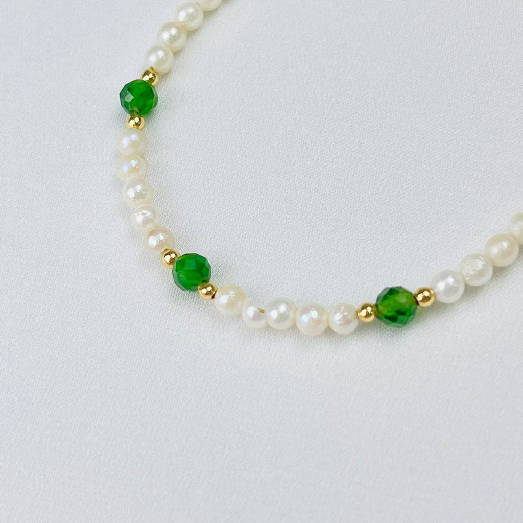 Браслет из Жемчуга и Хромдиопсида 16 см +