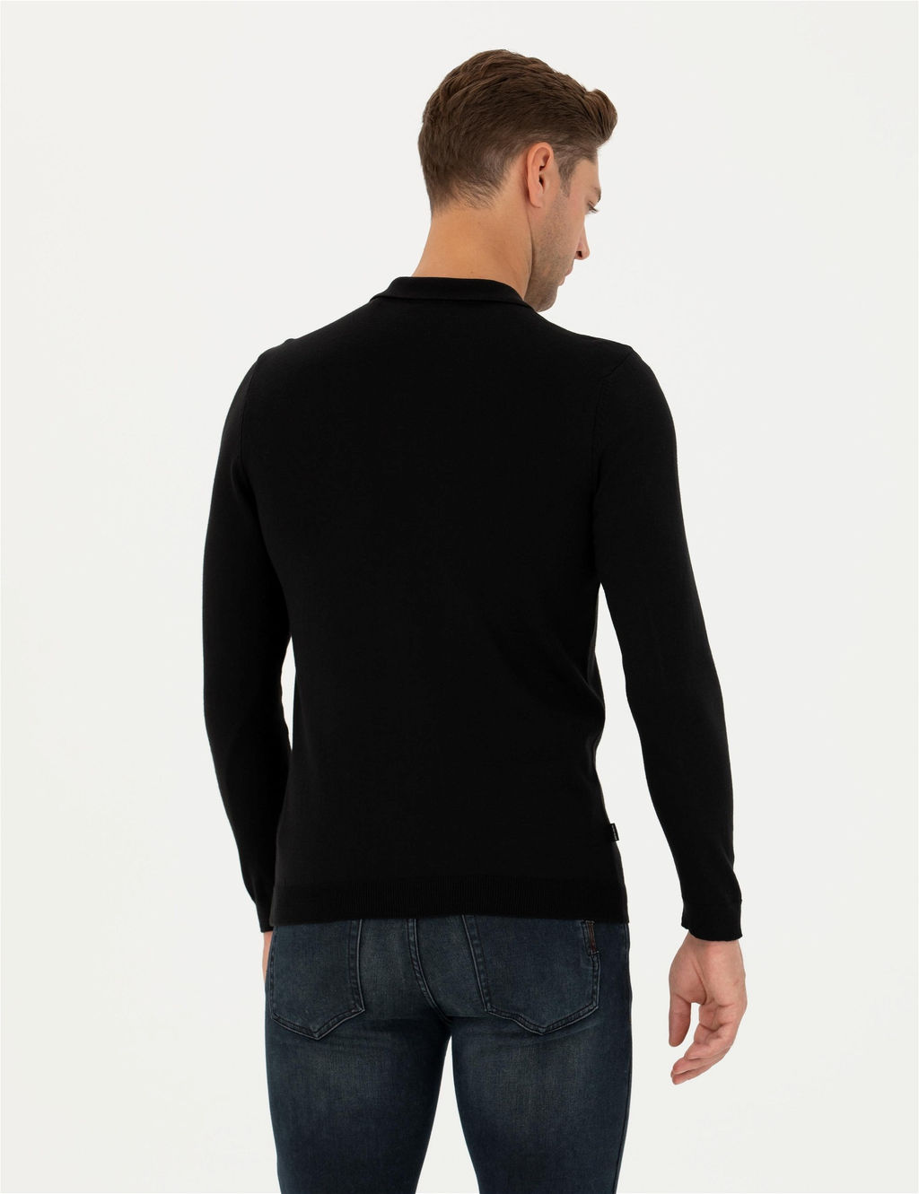 Siyah Slim Fit Polo Yaka Basic Triko Kazak - Pierre cardin фото 6